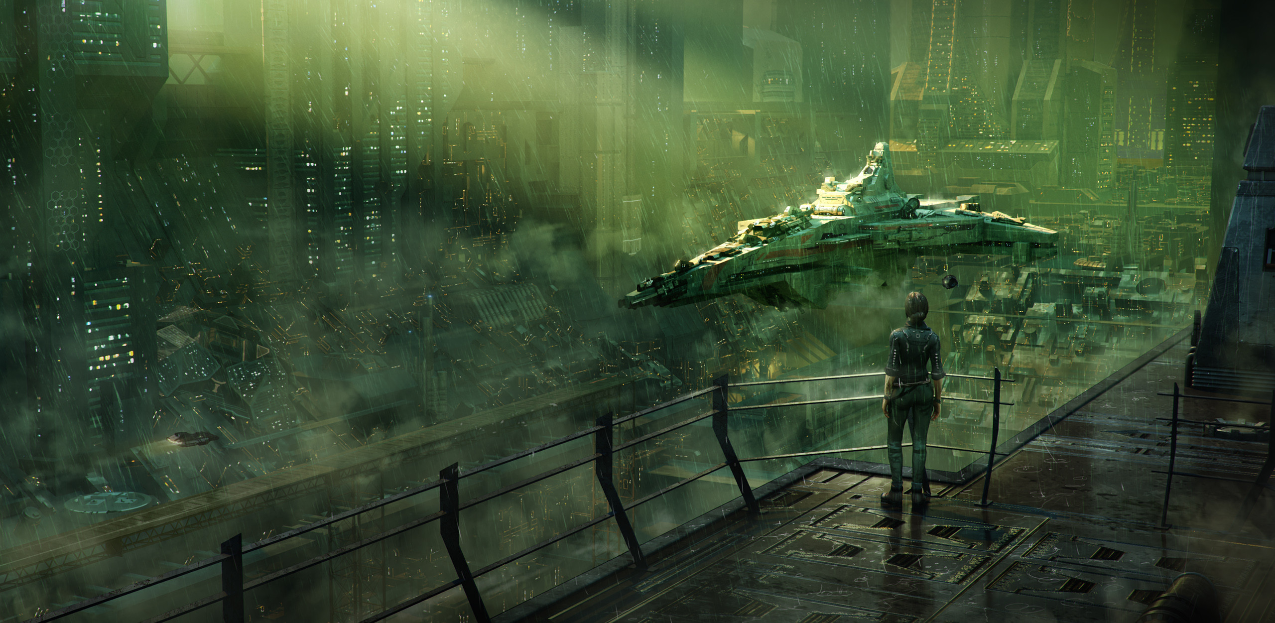 General 2560x1251 futuristic artwork ship digital art science fiction futuristic city