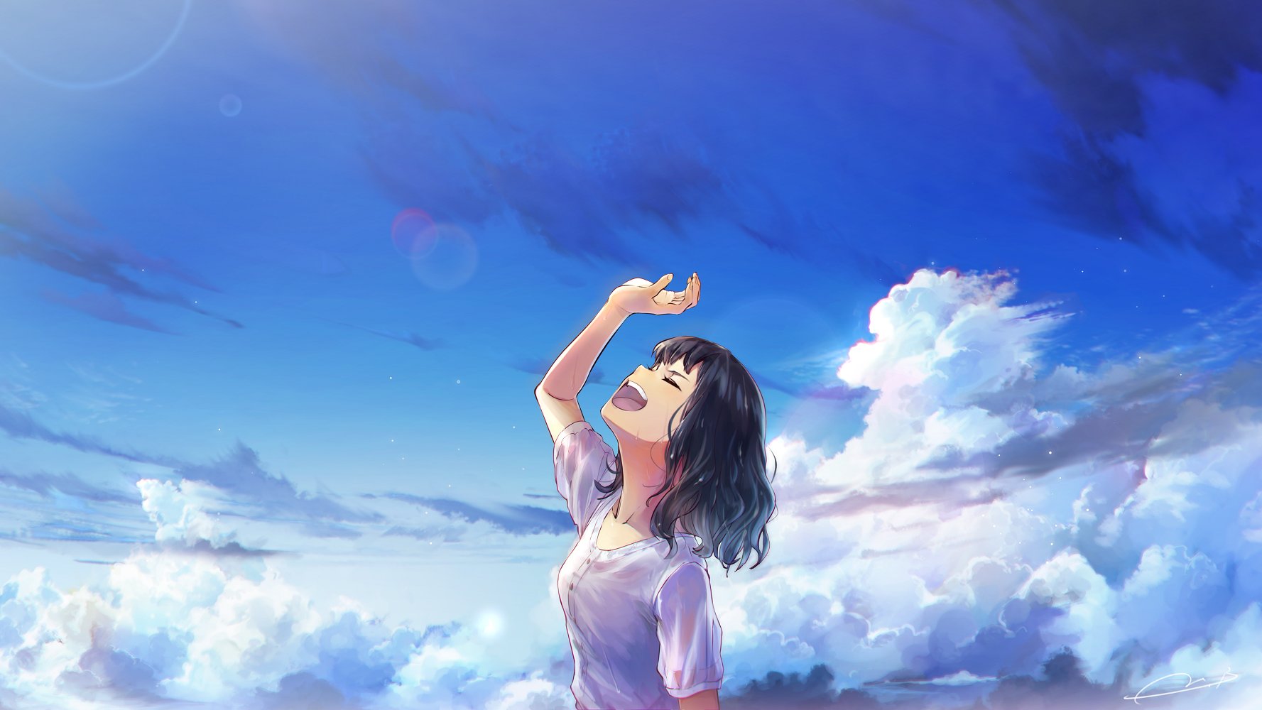Anime 1777x1000 anime anime girls sky clouds screaming