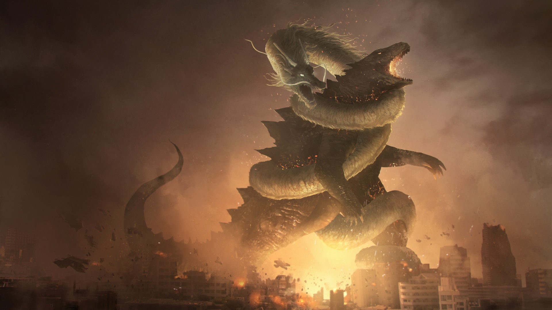 General 1920x1080 artwork fantasy art Godzilla dragon Chinese dragon
