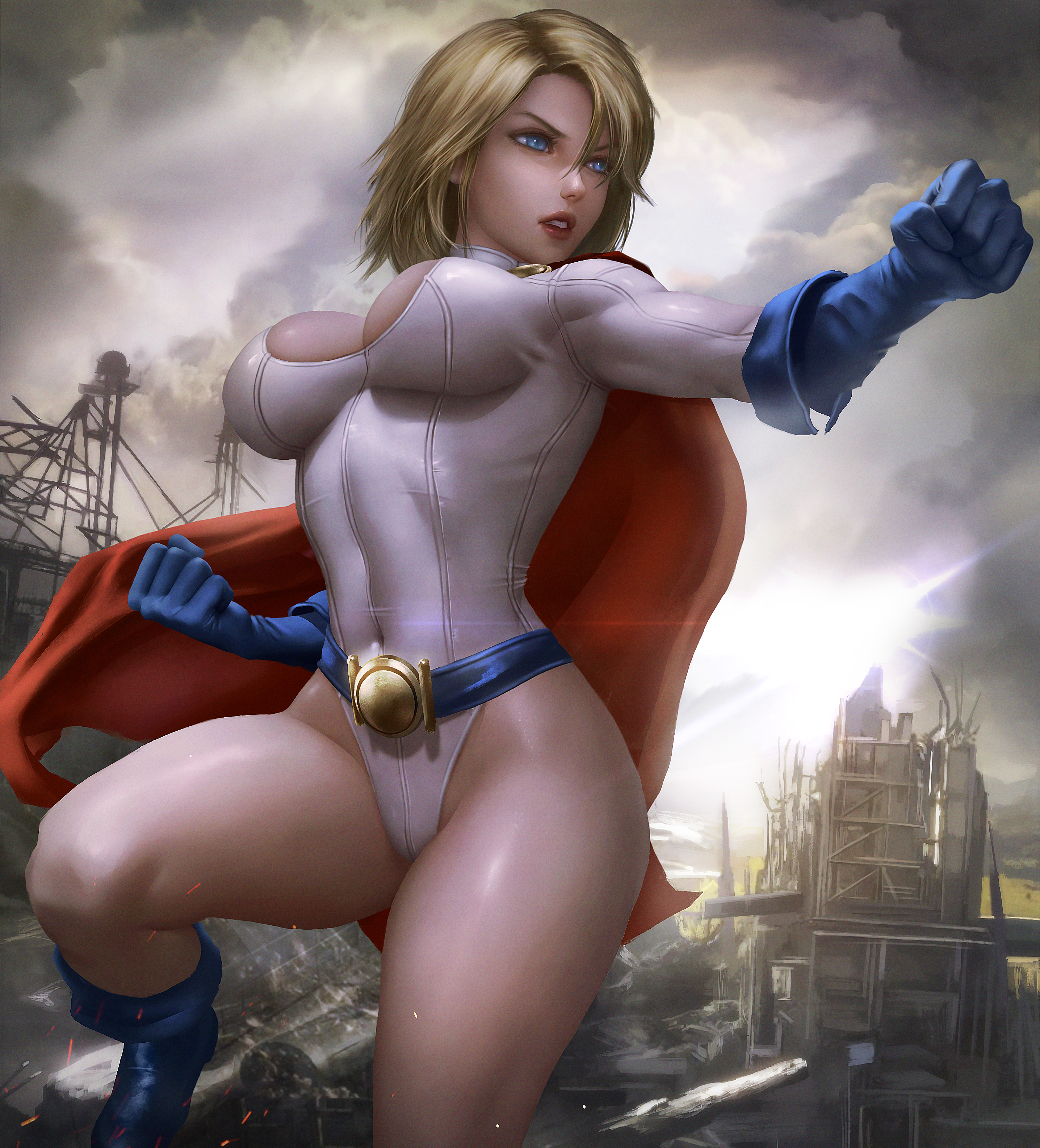General 2872x3172 Power Girl DC Comics blonde blue eyes looking away cape s...