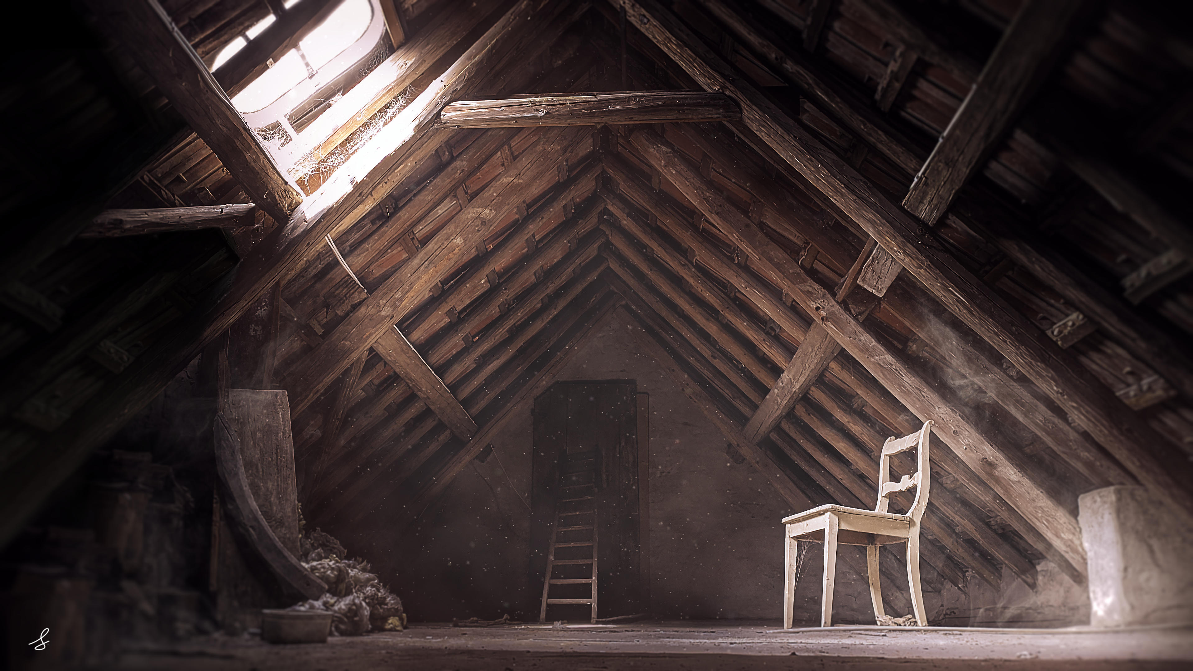 General 3840x2160 emotion ancient photography attics horror desolation isolation dust vintage wood wood house old building photoshopped light effects grunge decay hope sun rays 4K