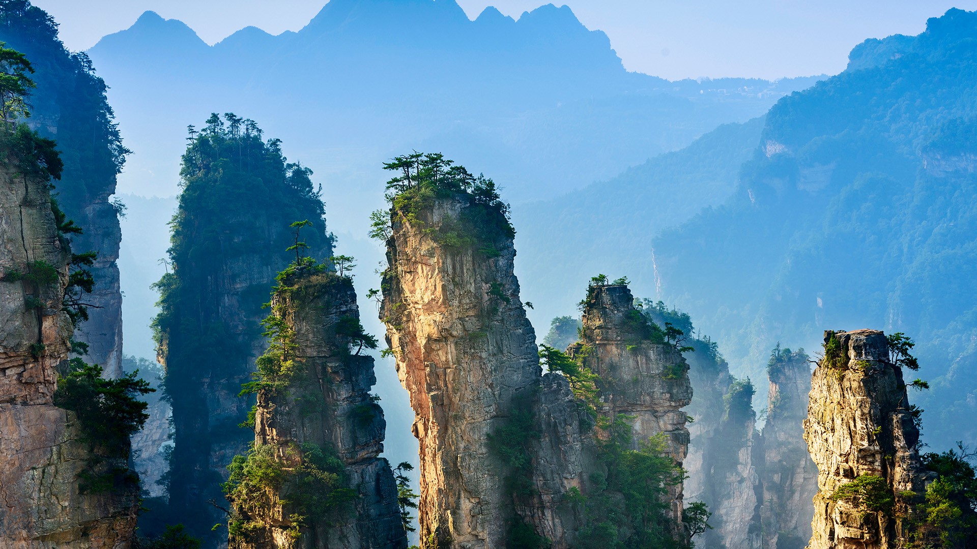 General 1920x1080 nature landscape trees rocks mountains mist Zhangjiajie National Park  Hunan China