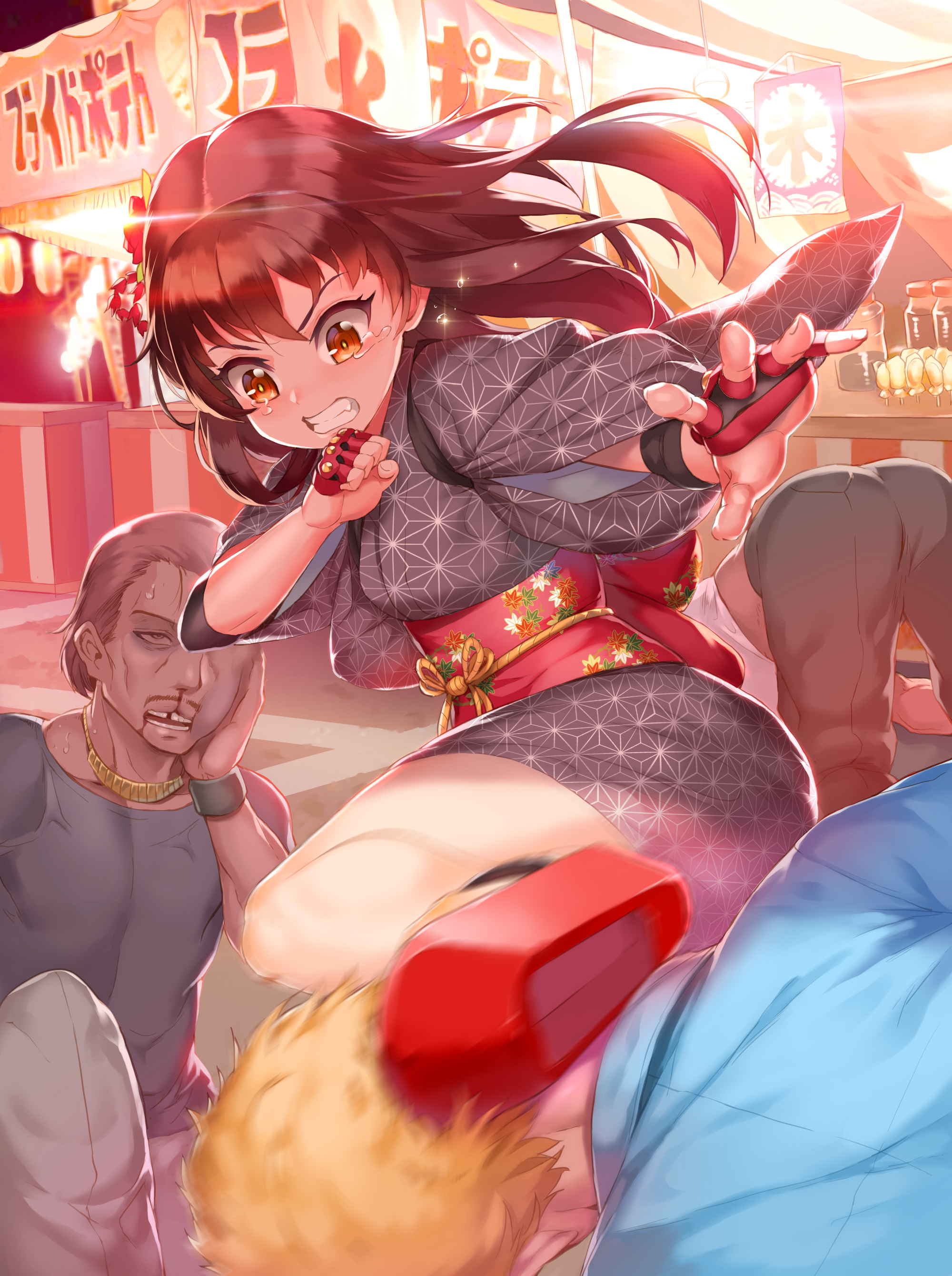 Anime 2000x2679 Xil kimono kick fighting