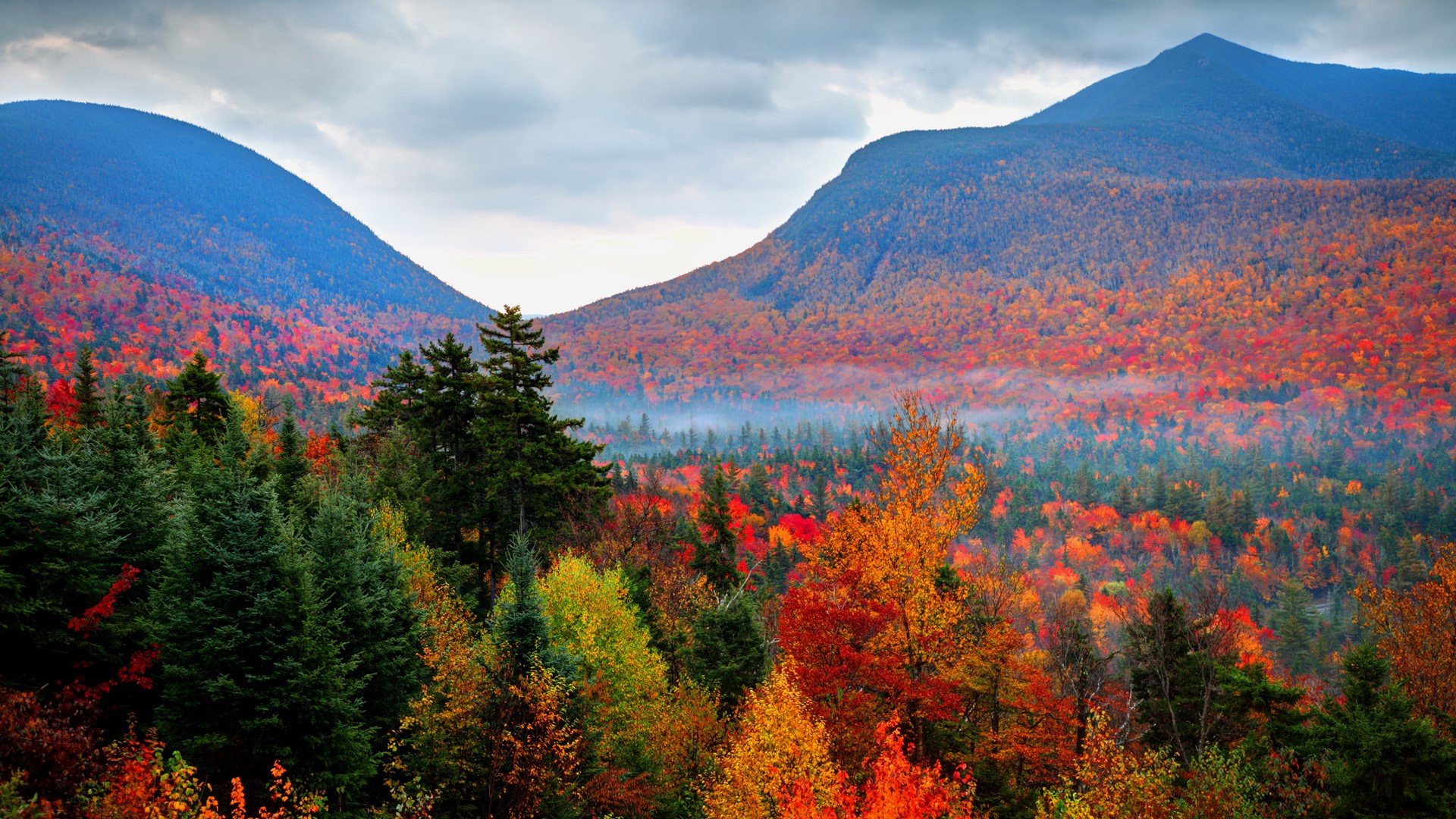 General 1920x1080 nature landscape fall mountains clouds sky trees forest White Mountains New Hampshire USA