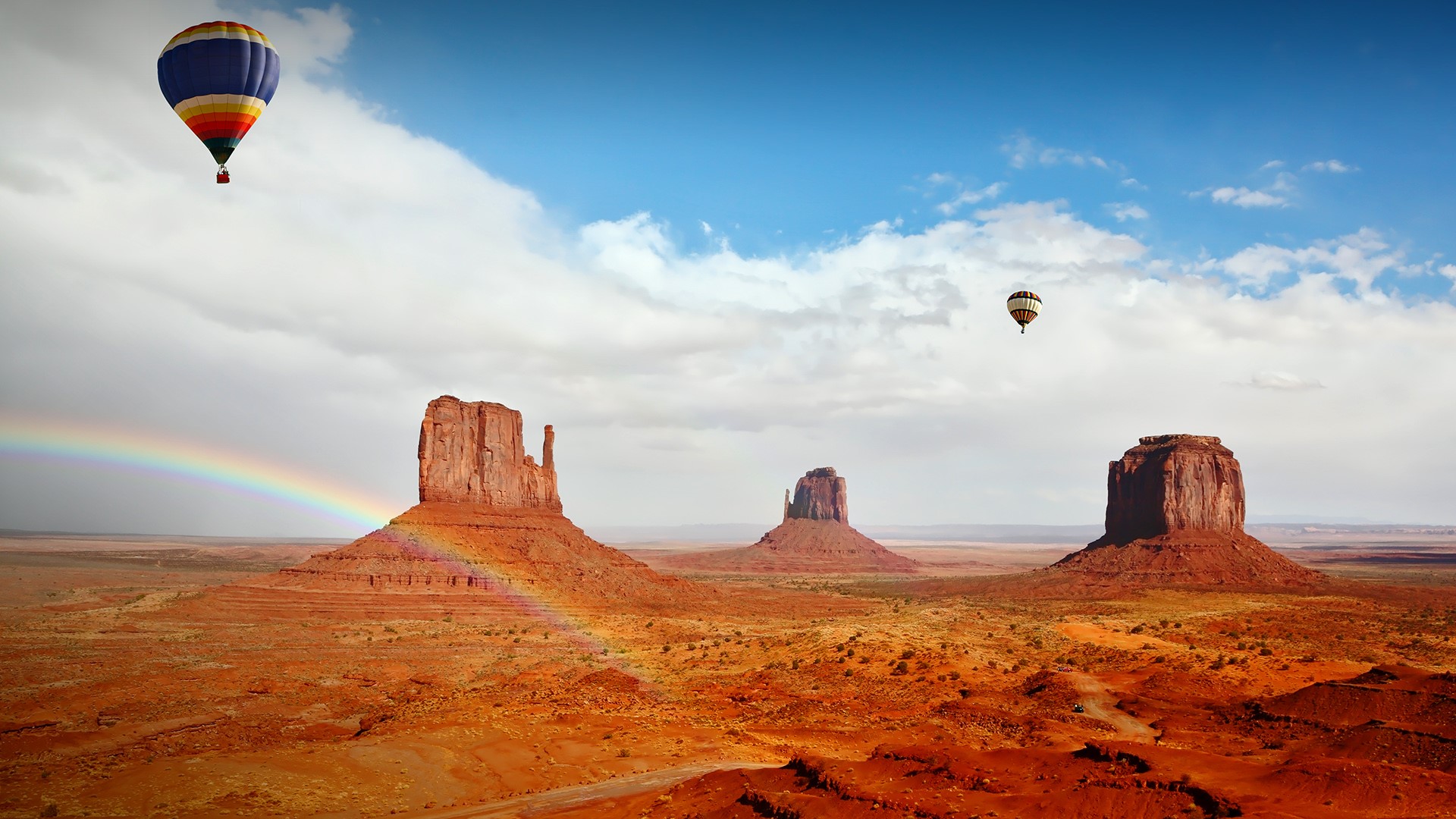 General 1920x1080 nature landscape hot air balloons canyon valley rocks plants rainbows clouds sky Monument Valley Arizona USA
