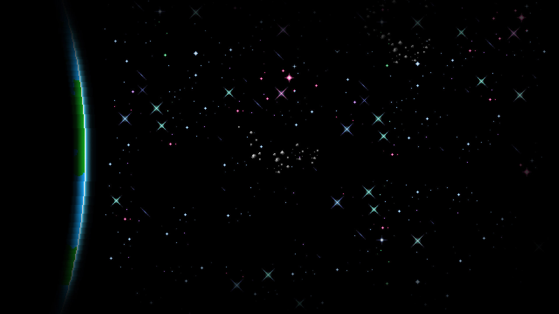General 1920x1080 pixel art pixelated pixels digital art space black background universe planet stars Earth meteors