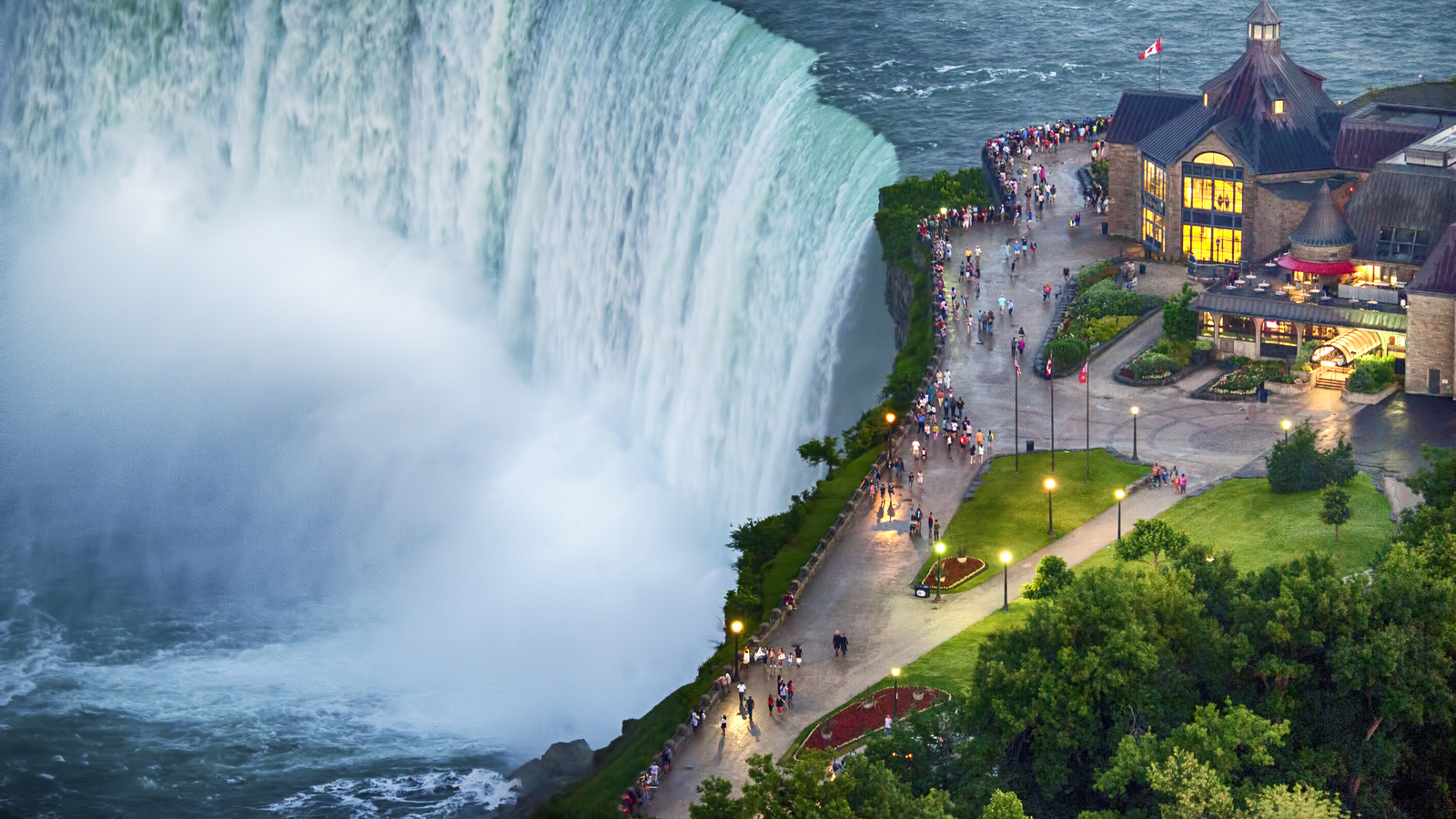 General 1600x900 nature landscape aerial view water trees forest Tourism Niagara Falls waterfall Canada building crowds people USA border Ontario lake vibrant