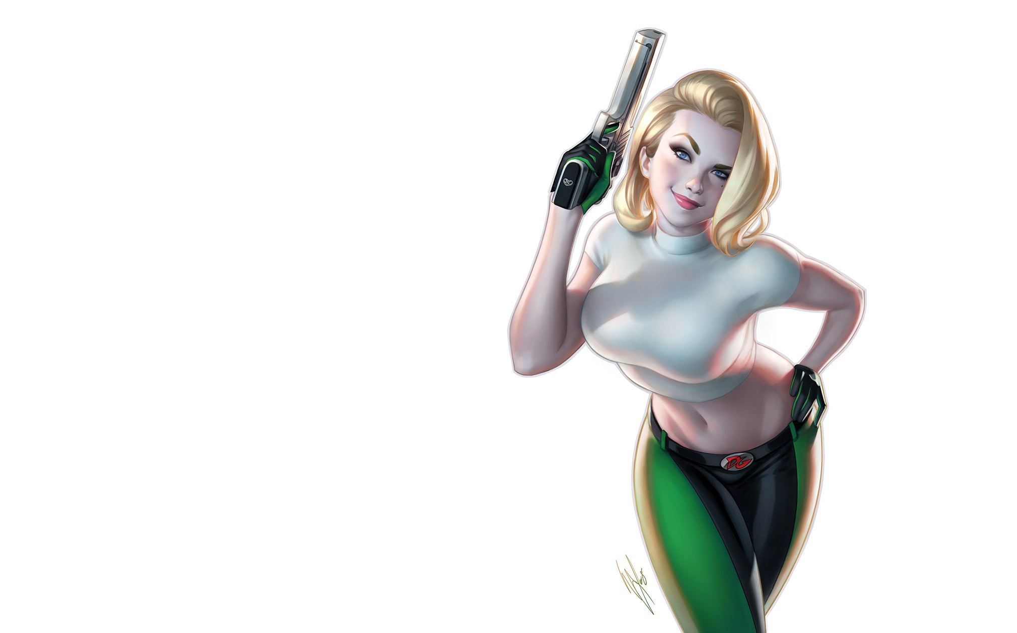General 2022x1260 Danger Girl women simple background white background gun artwork Abbey Chase comic character
