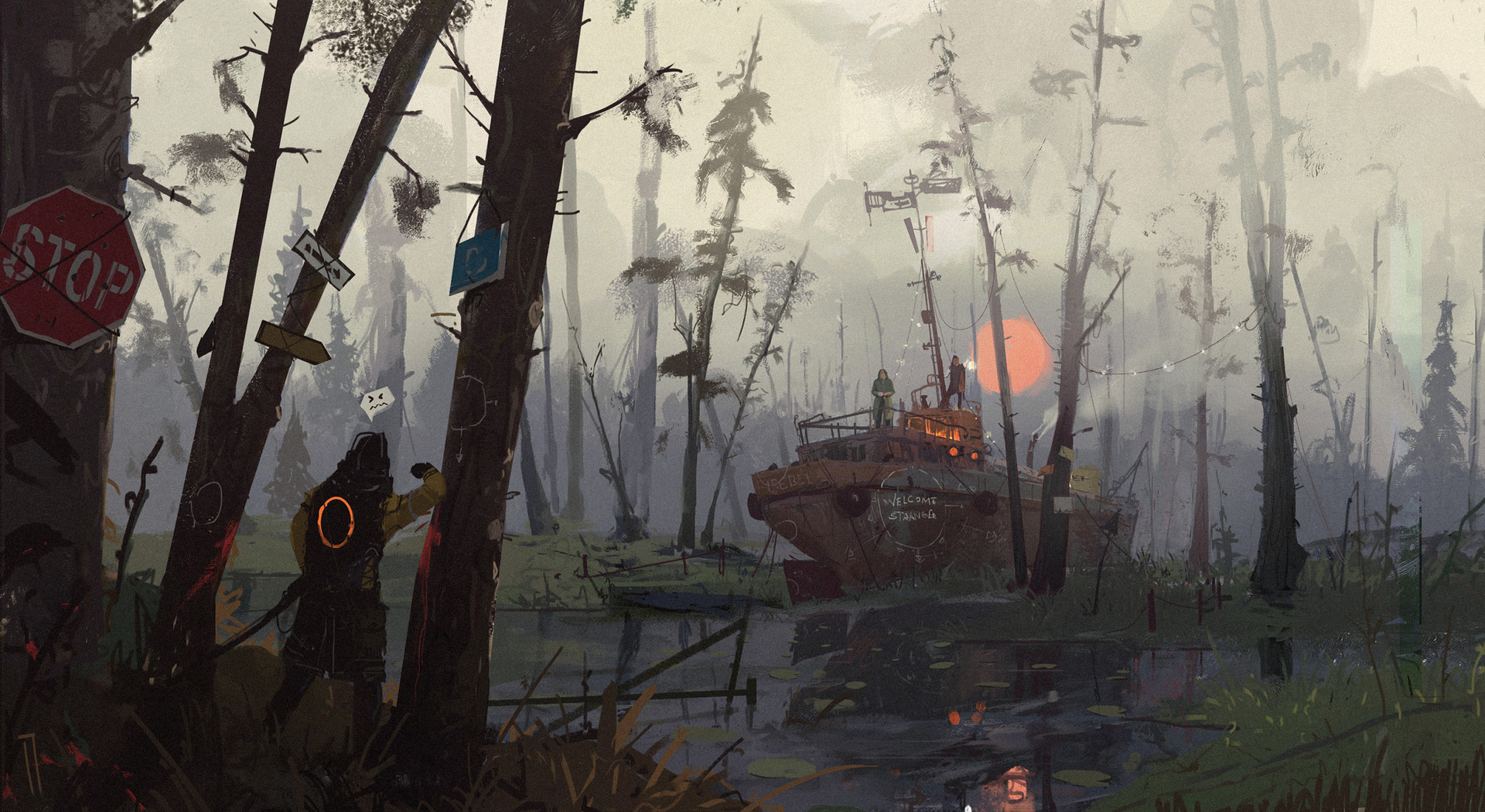 General 1920x1050 environment boat forest signs swamp mist