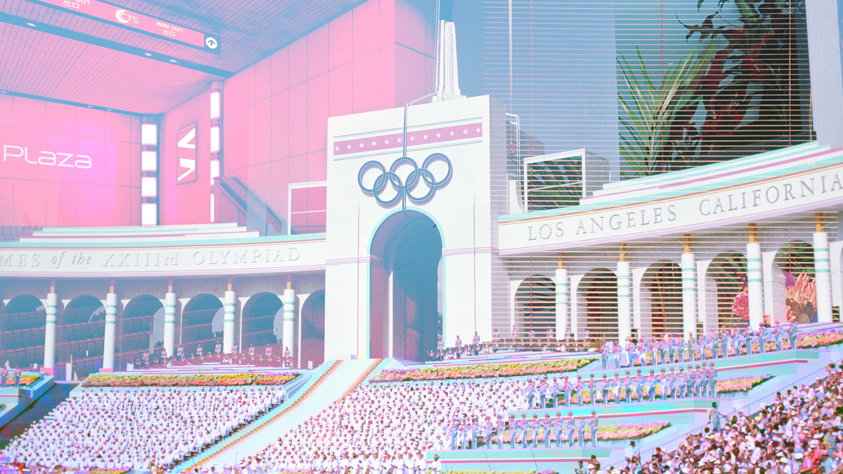 General 2880x1620 Olympics pink Los Angeles futuristic vaporwave