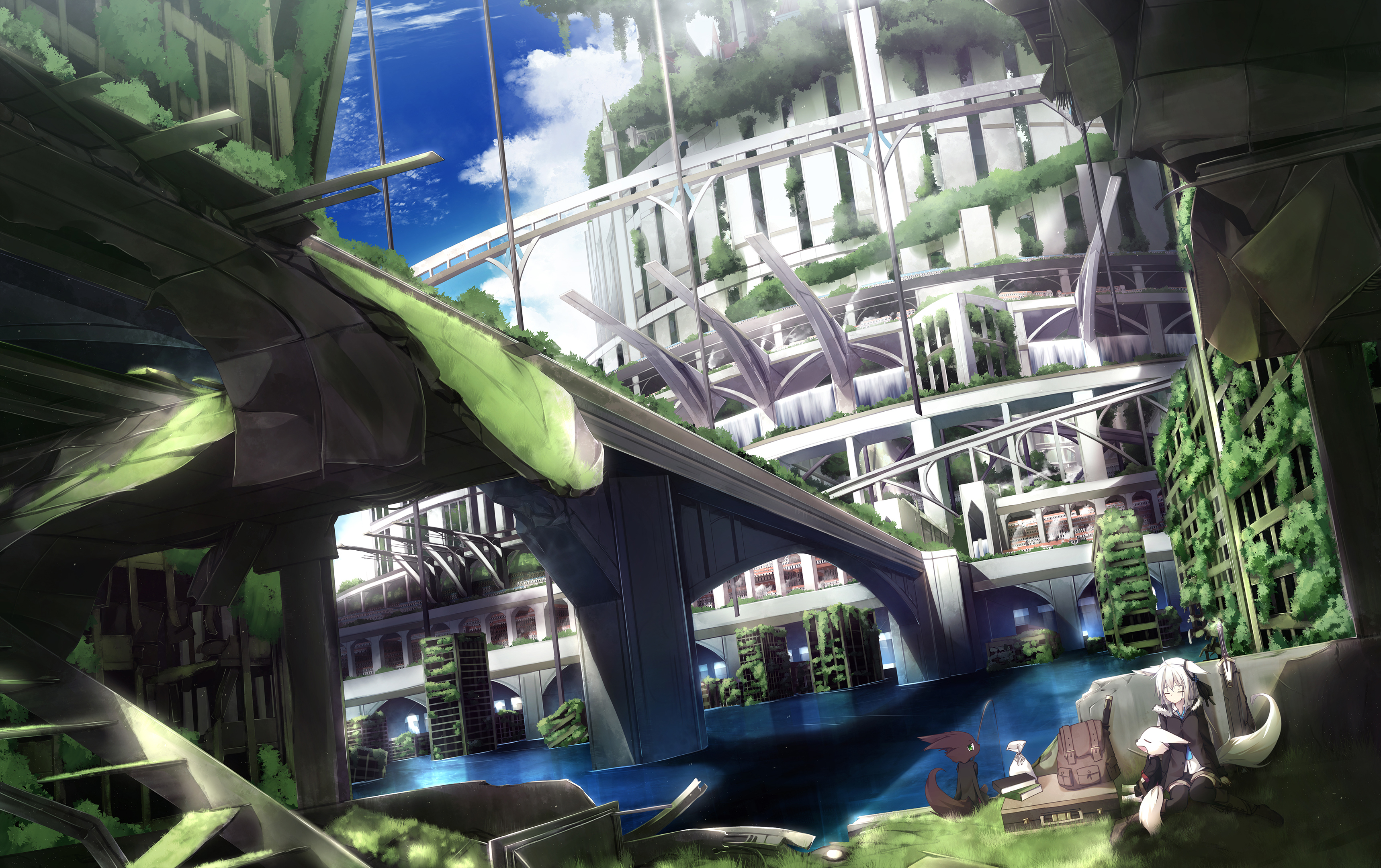 Anime 3437x2161 anime city cityscape ruins