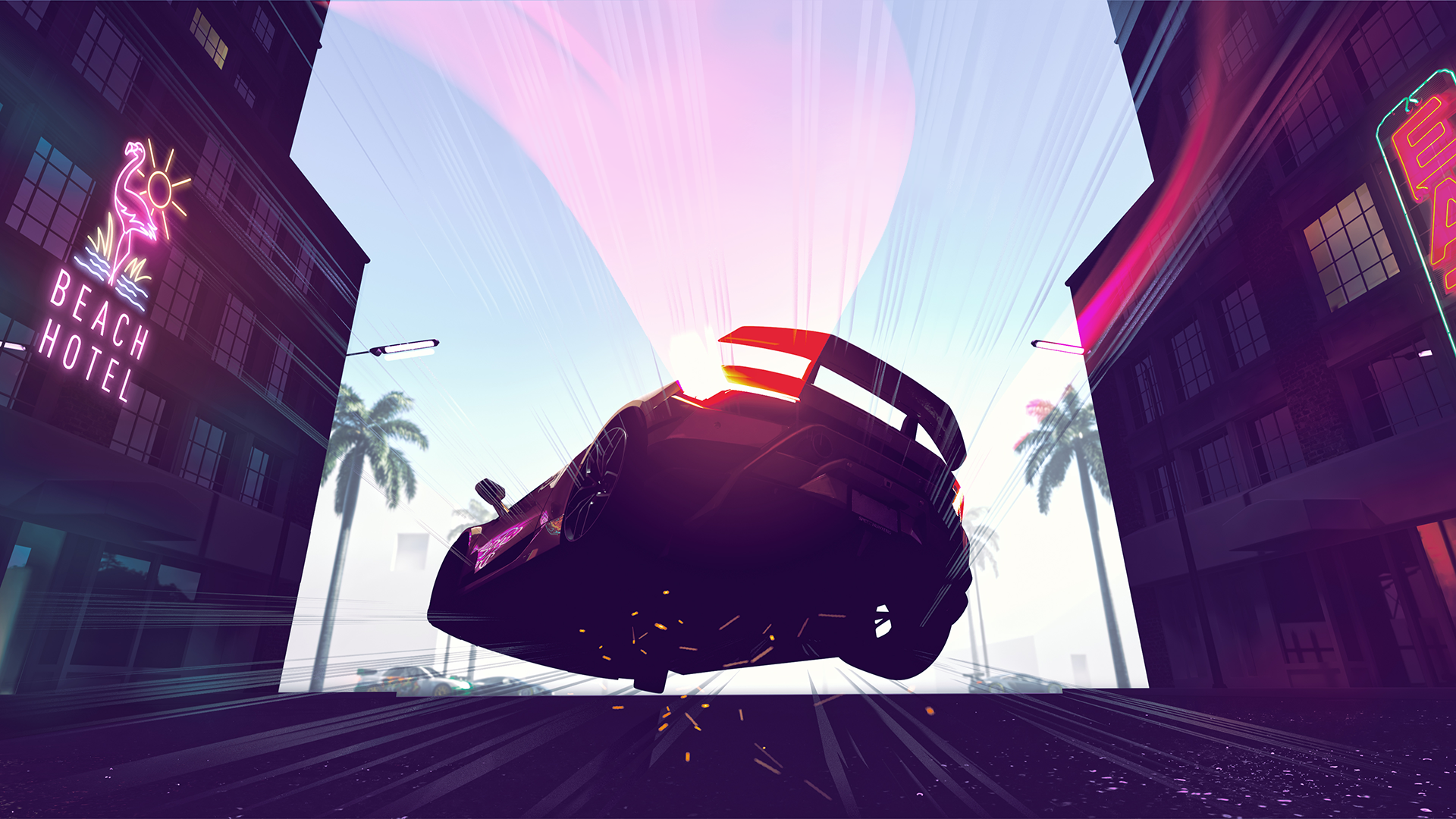 General 1920x1080 Need for Speed video games car digital art violet purple palm trees city