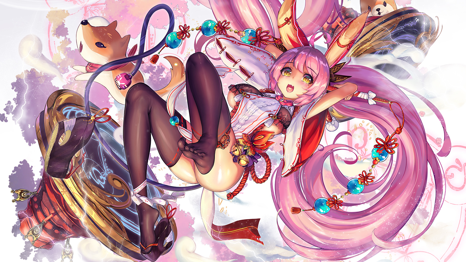 Anime 1900x1069 artwork Dk. Senie anime girls animal ears bunny girl thigh-highs feet ass pink hair