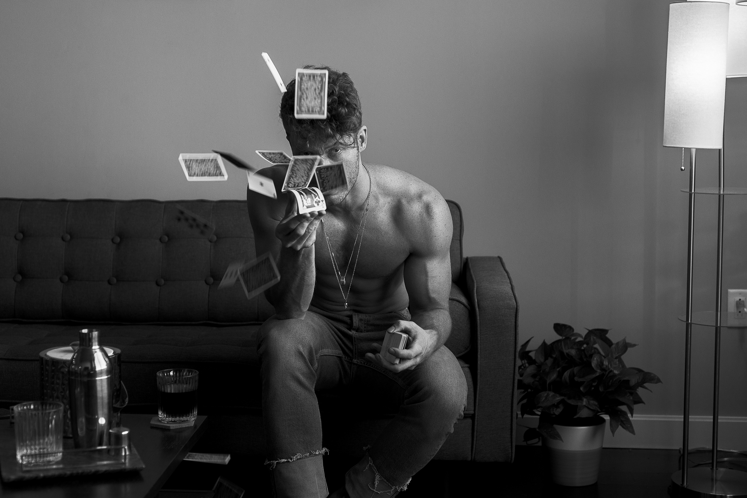 People 2500x1669 Dustin Genereux men monochrome men indoors playing cards shirtless