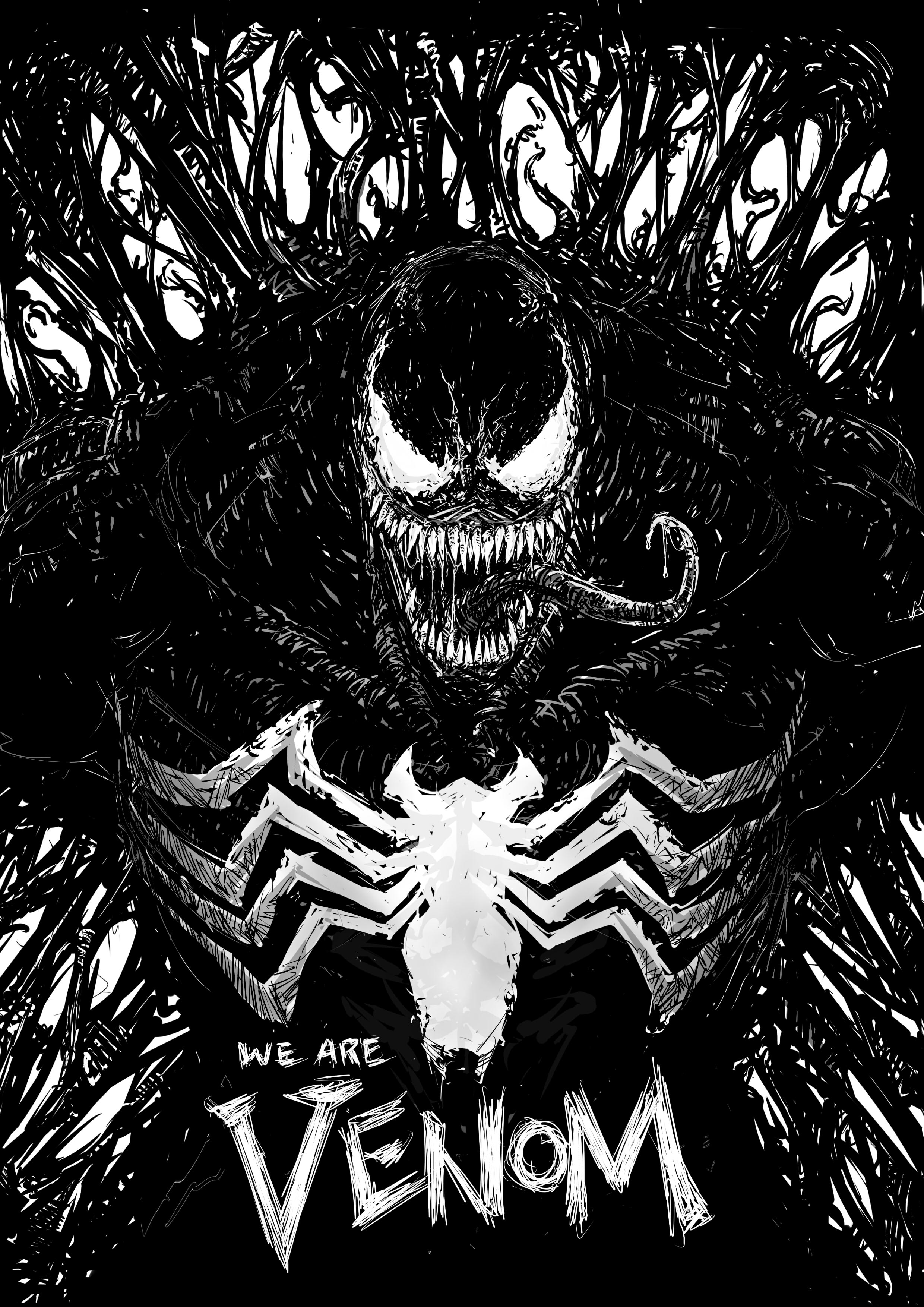 General 2480x3507 Venom antiheroes comic art monochrome creature artwork Marvel Comics portrait display