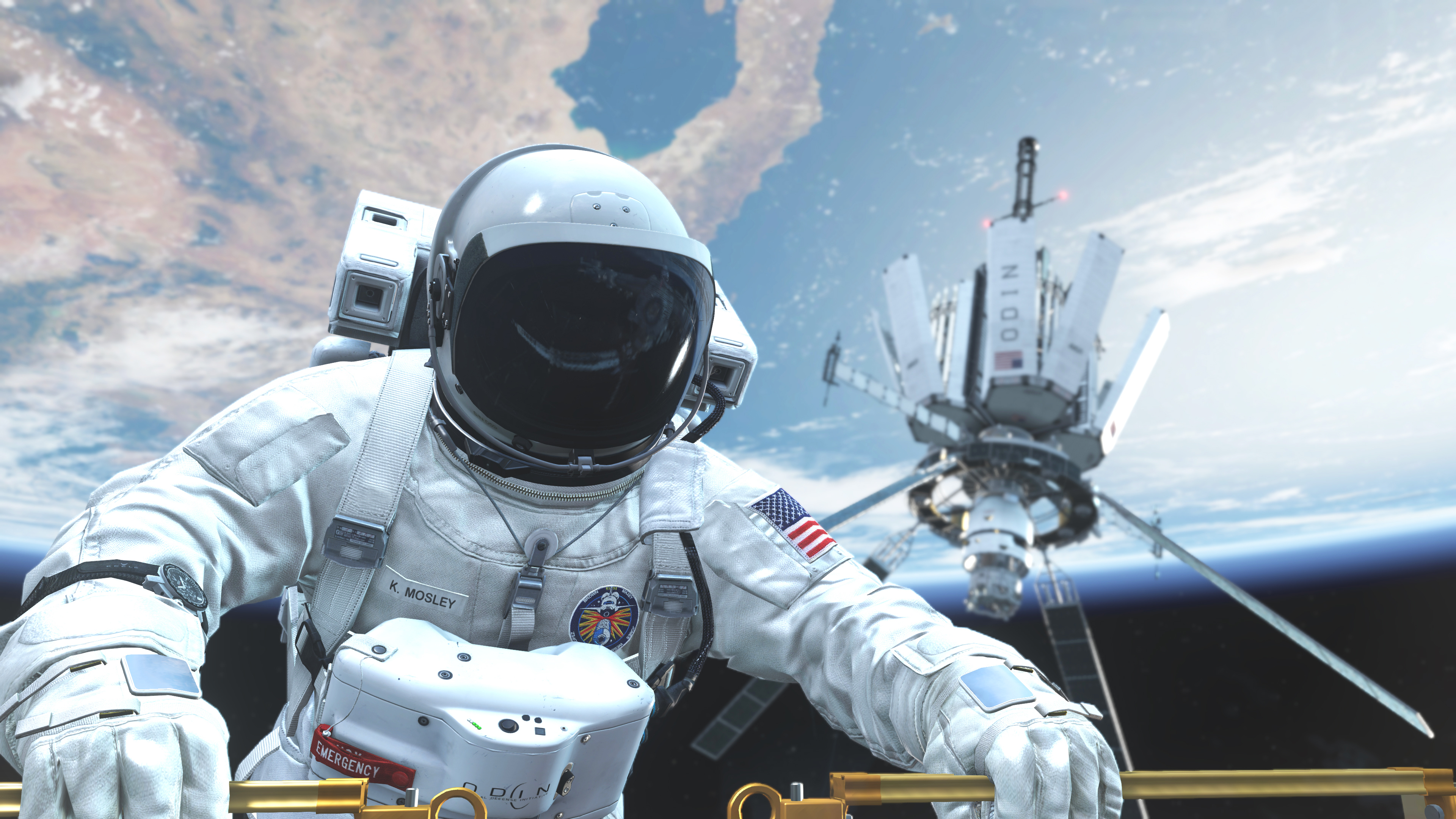 General 3840x2160 astronaut spacesuit NASA space technology orbital view helmet American flag Earth video games PC gaming Call of Duty: Ghosts Call of Duty CGI video game art Activision