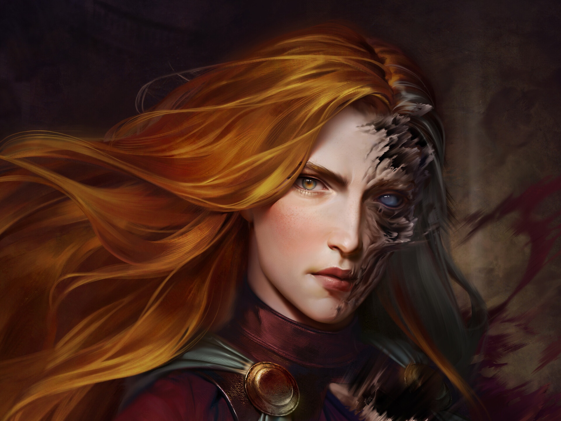 General 1920x1440 witch redhead long hair heterochromia fantasy art artwork digital art