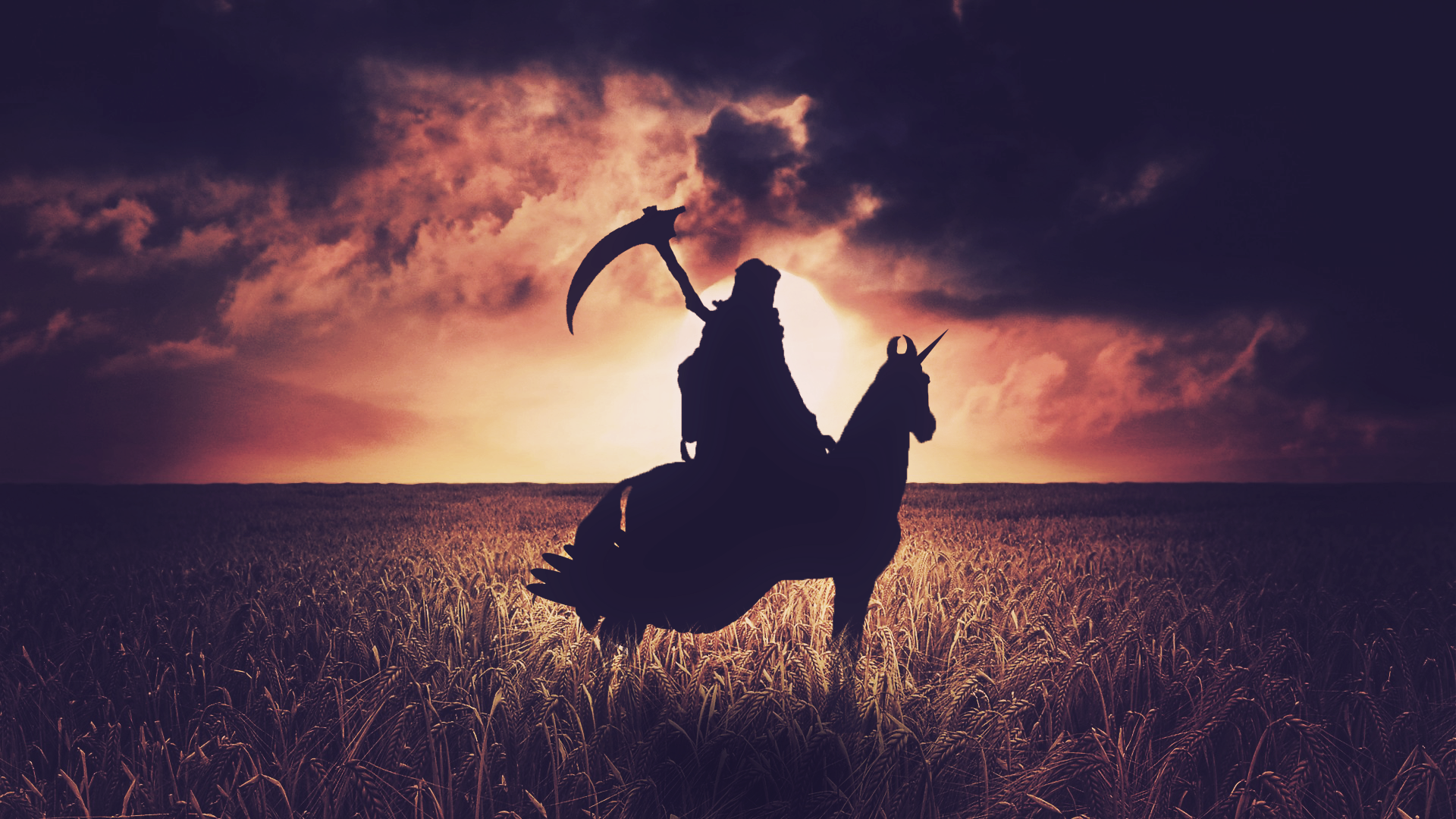 People 1920x1080 death unicorn silhouette landscape contrast ride scythe backlighting