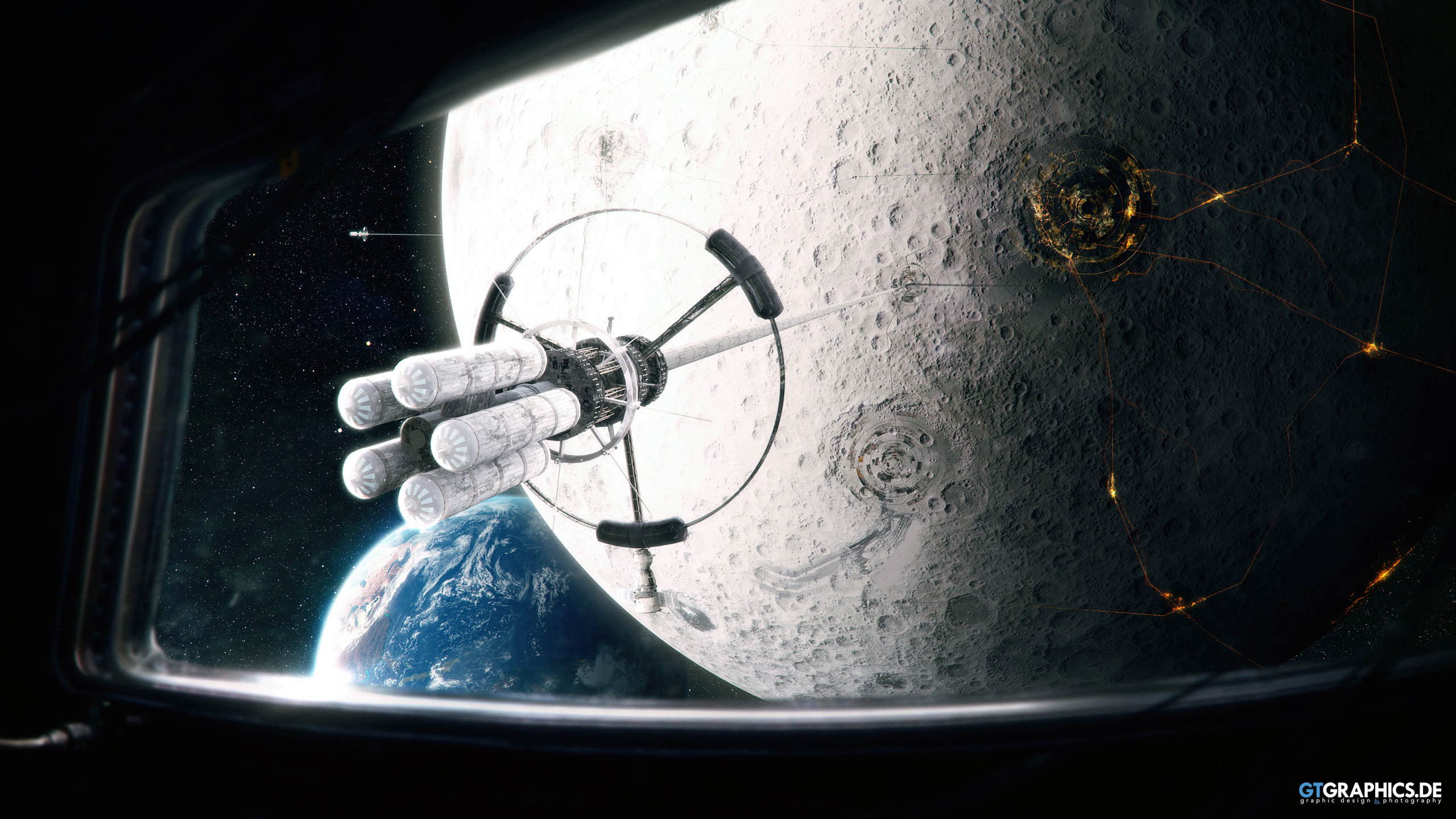 General 2560x1440 Taenaron space CGI futuristic Moon GTGraphics