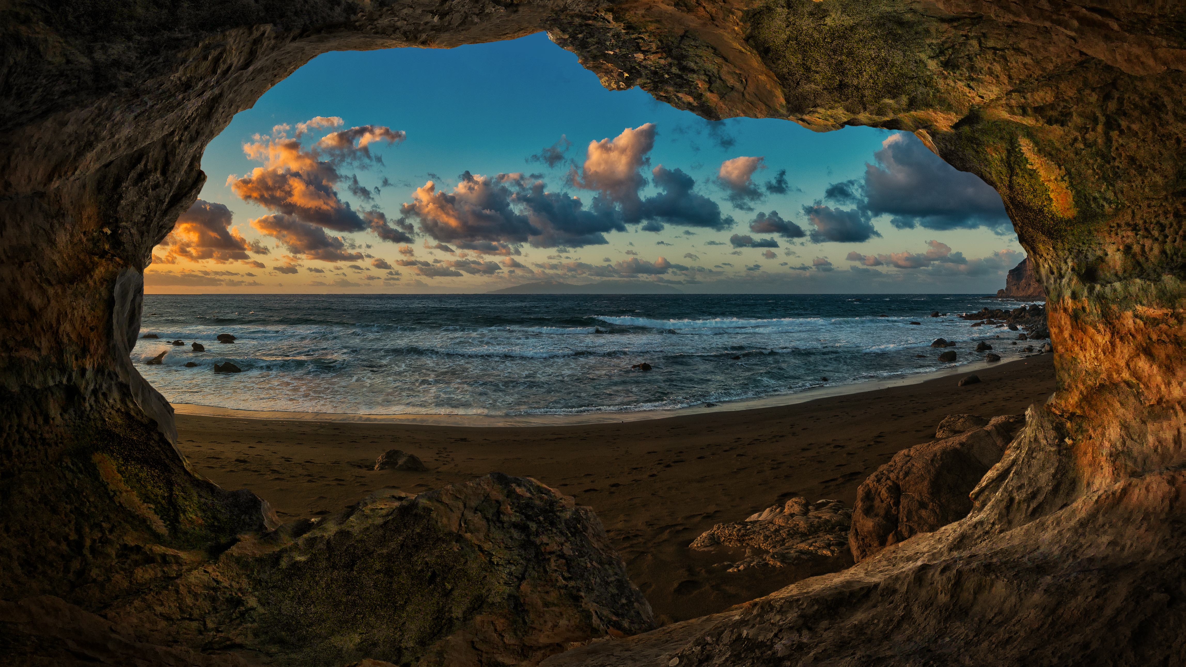 General 4592x2583 photo manipulation Canary Islands nature sky sea cave horizon