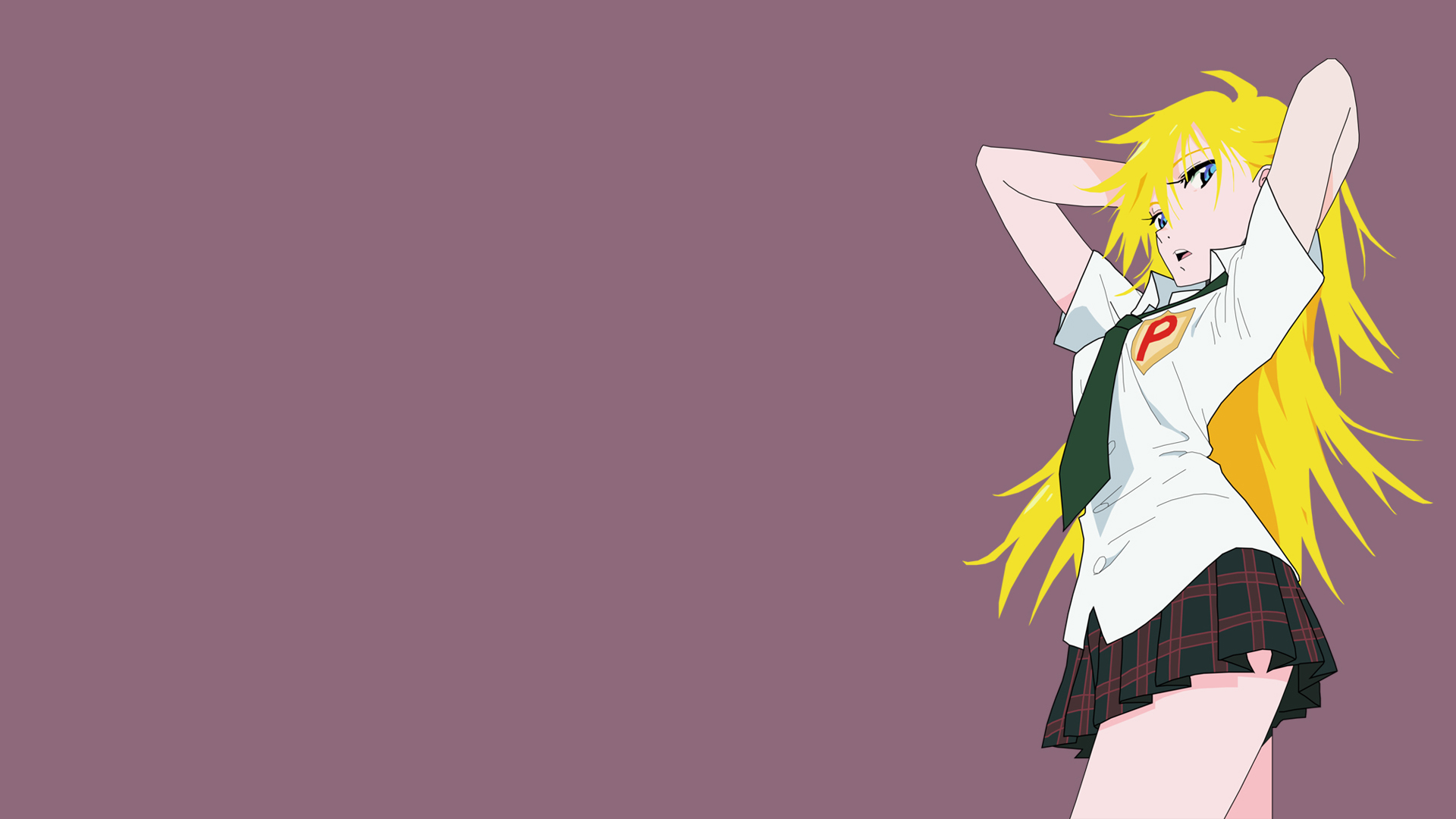 Anime 1920x1080 Panty and Stocking with Garterbelt Anarchy Panty arms up blonde simple background schoolgirl miniskirt anime girls tie