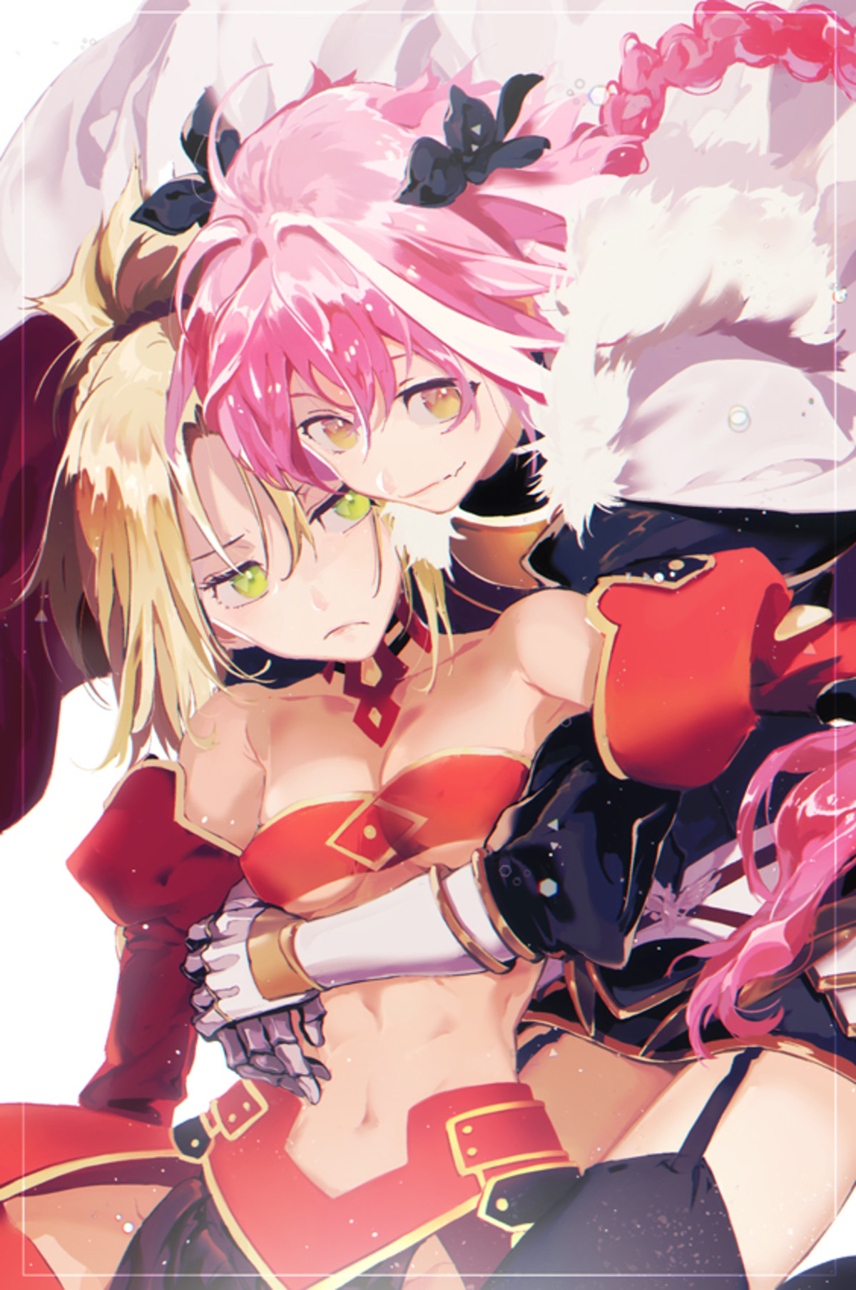 Anime 1200x1809 Fate series Fate/Grand Order Fate/Apocrypha  anime girls 2D fan art digital art portrait display simple background small boobs long hair anime boys Astolfo (Fate/Apocrypha) Mordred (Fate/Apocrypha)