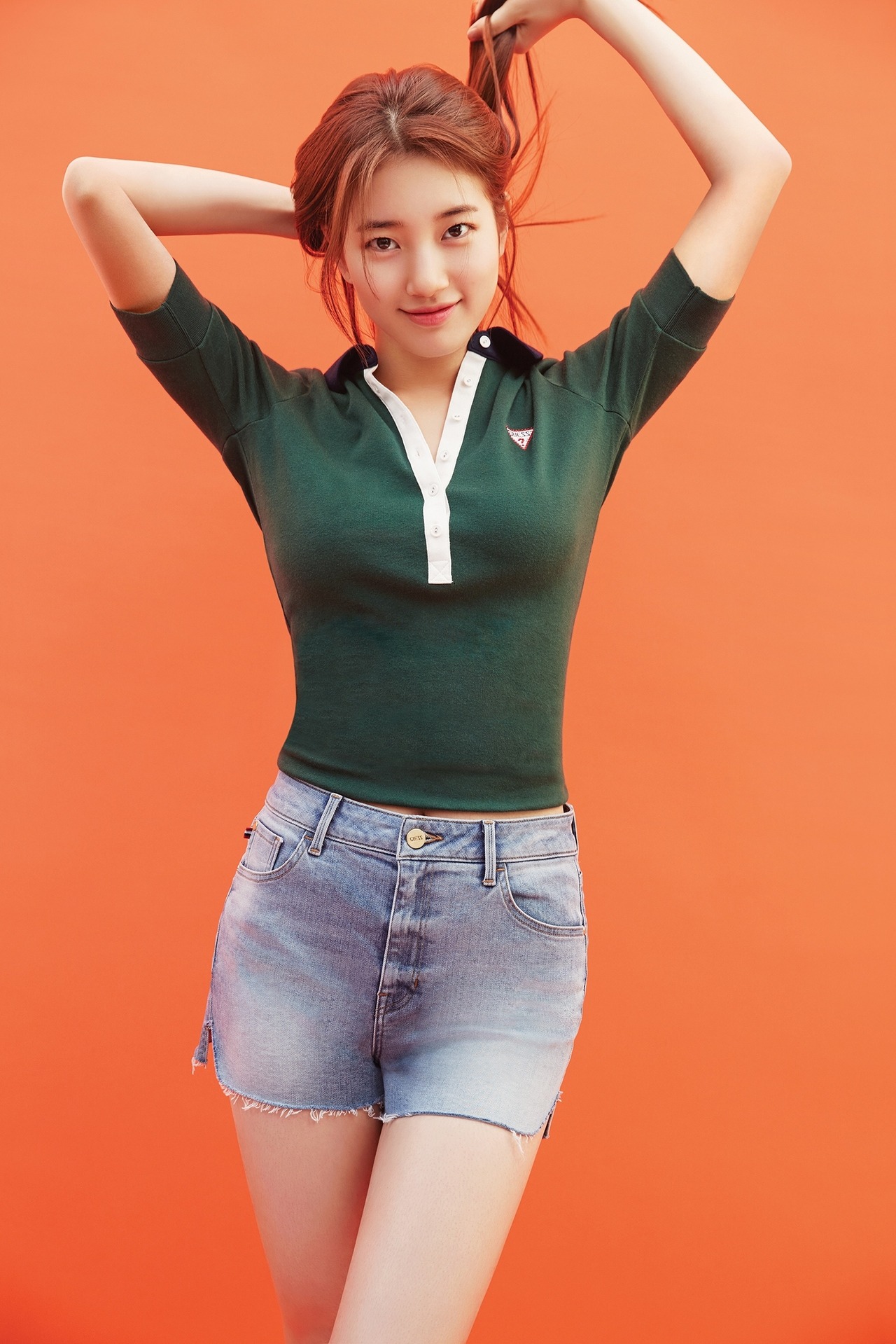 People 1280x1919 Suzy Bae Suzy Asian Korean K-pop South Korea portrait looking at viewer minidress redhead hair   hand(s) on head hands in hair smiling Chinese Japanese women