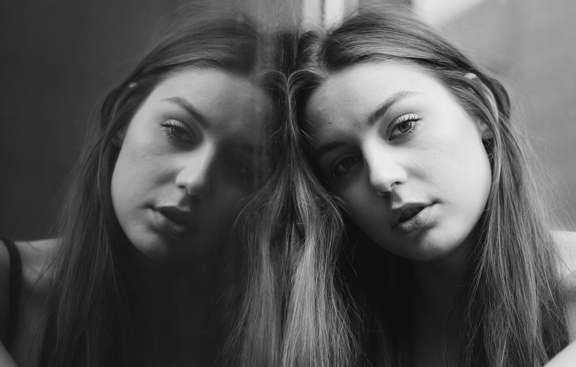 People 2000x1274 women portrait model monochrome face looking at viewer open mouth reflection Reşat Kuleli brunette mirror Meg Myers