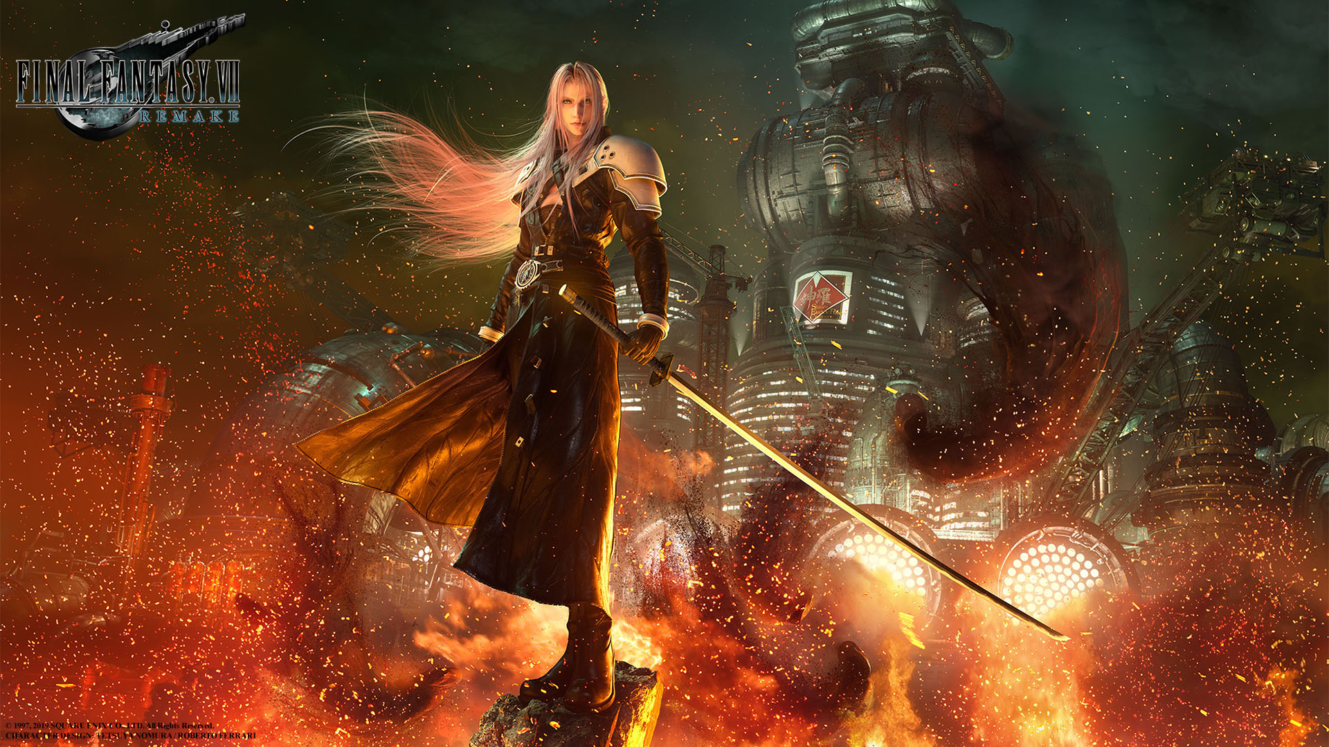 General 1920x1080 video games Sephiroth Final Fantasy Final Fantasy VII: Remake fire katana digital art video game art