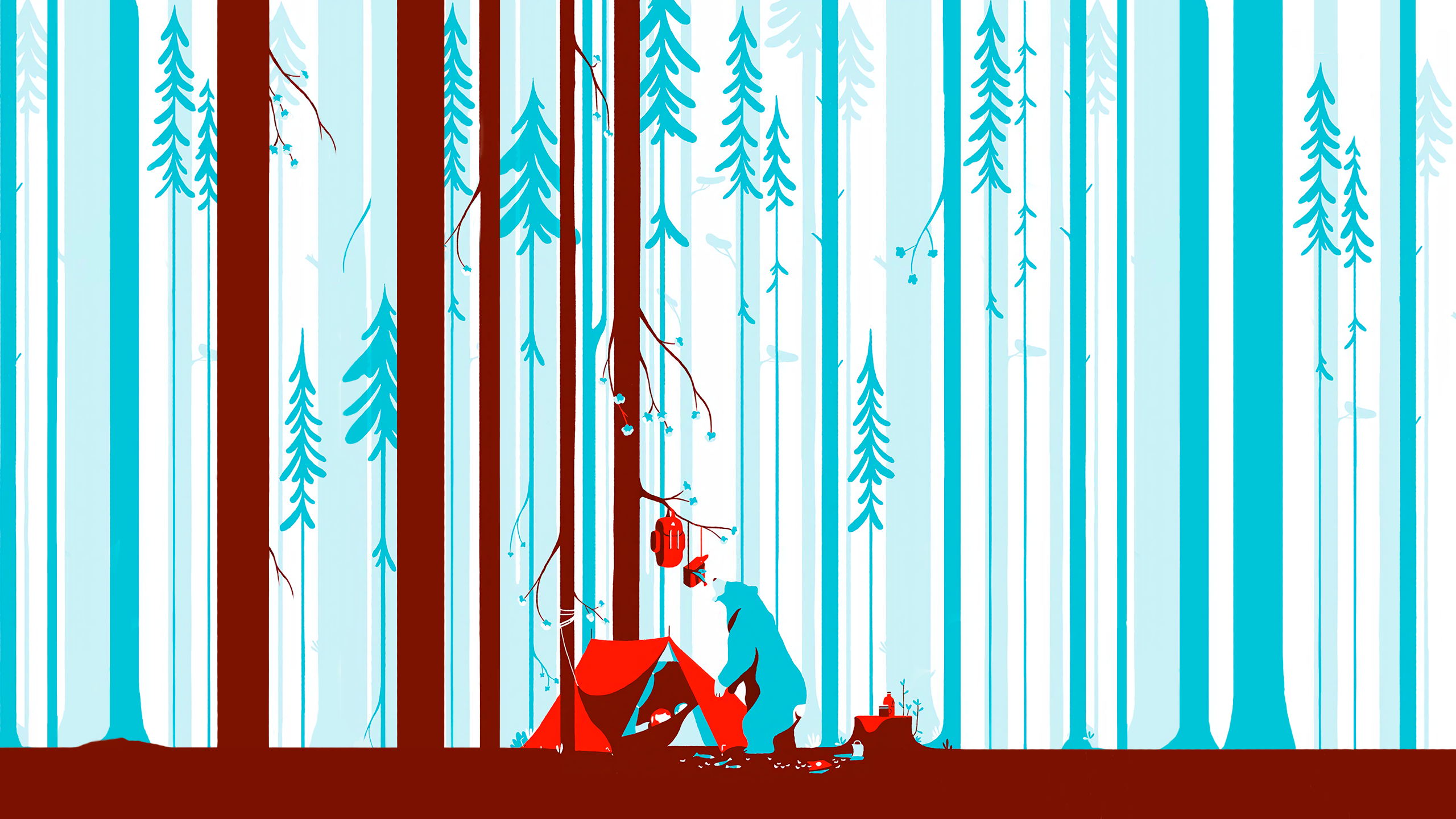 General 2560x1440 Tom Haugomat illustration forest digital art artwork trees red cyan bears