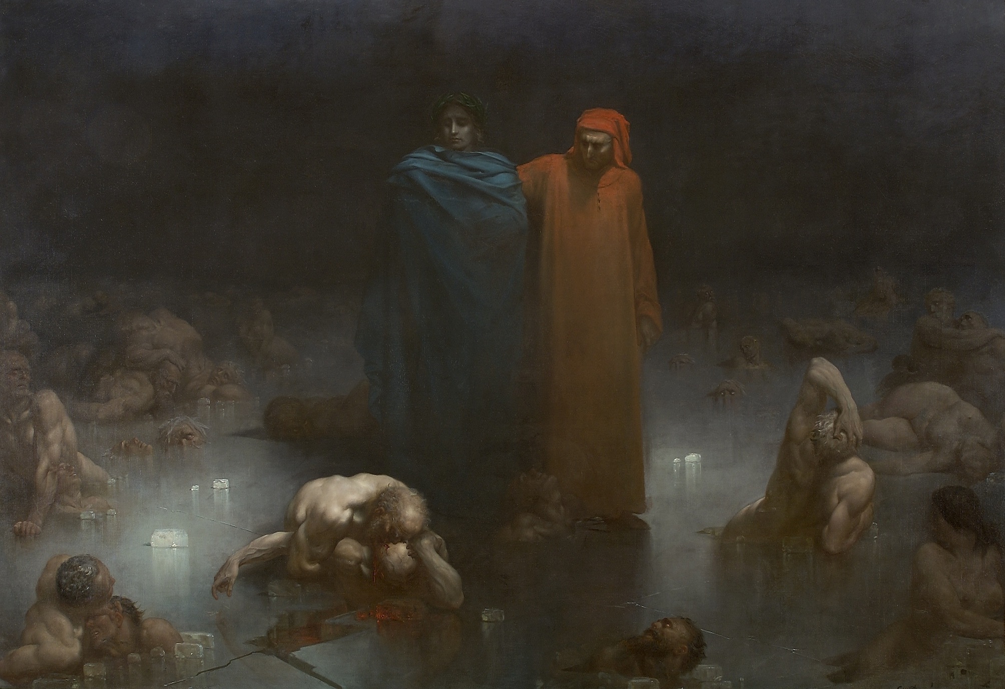 General 2008x1376 traditional art painting Gustave Doré Dante and Virgil in the Ninth Circle of Dante's Inferno people classic art