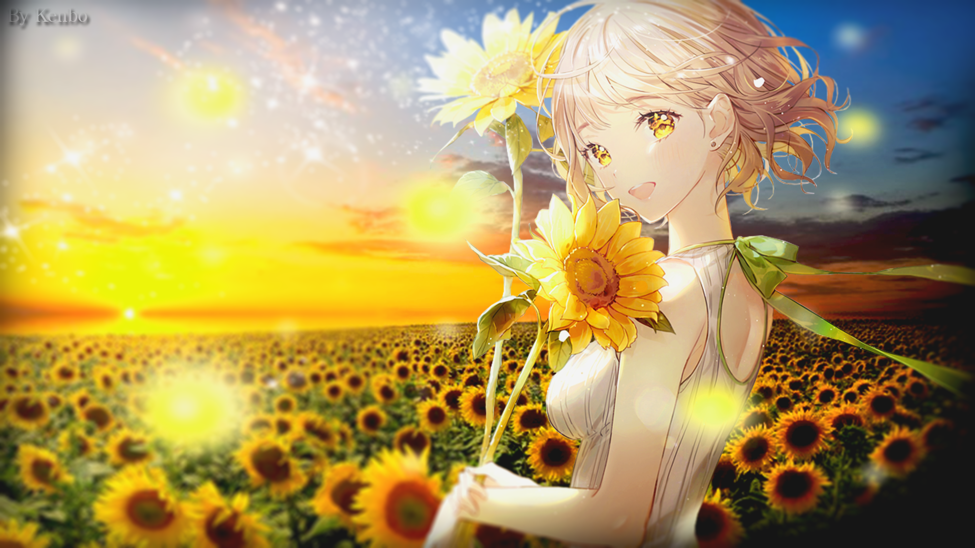 Anime 1920x1080 anime girls sunflowers picture-in-picture