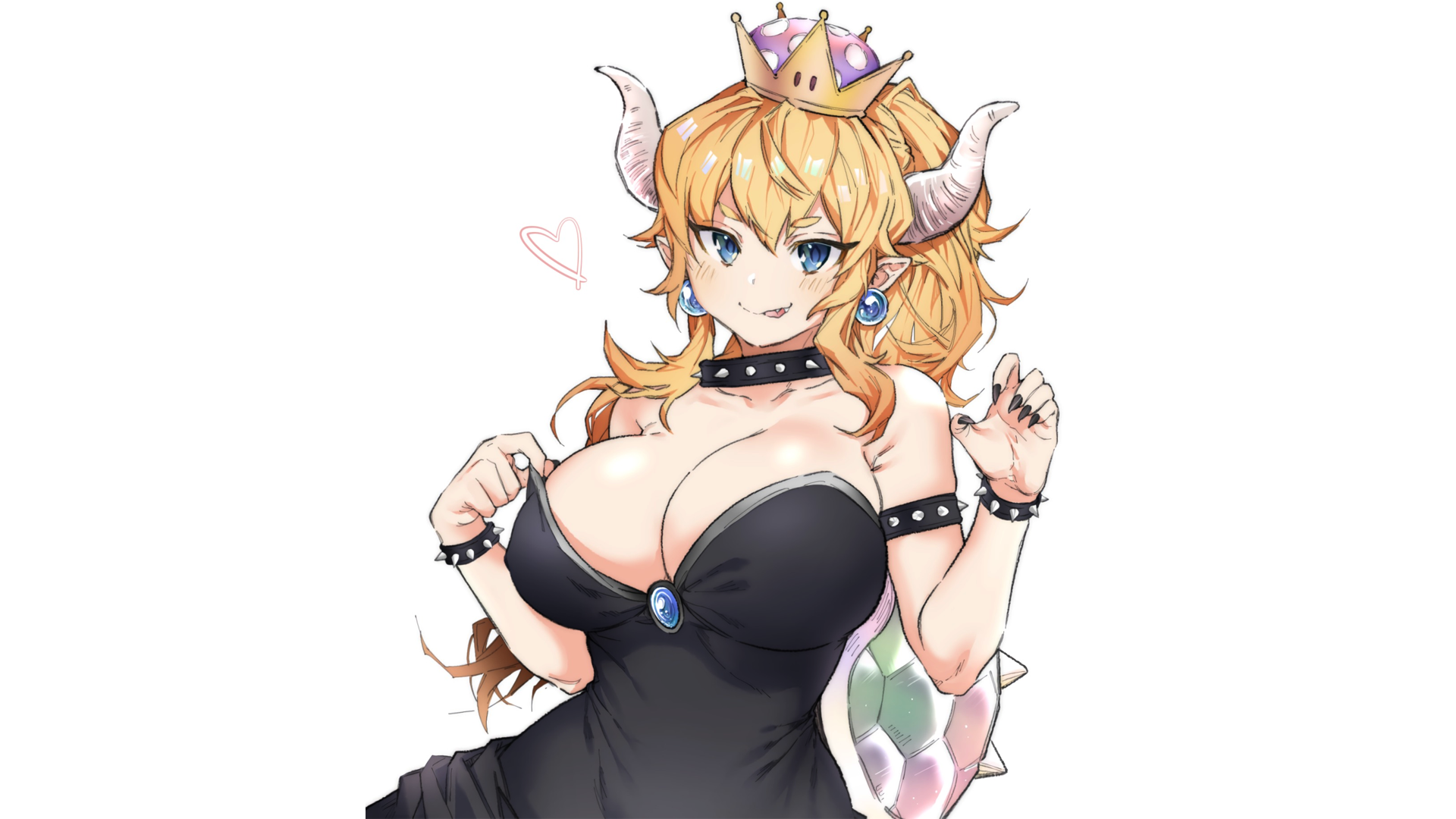 Anime 1920x1080 anime video game art anime girls simple background minimalism Super Mario Bowsette Bowser big boobs boobs