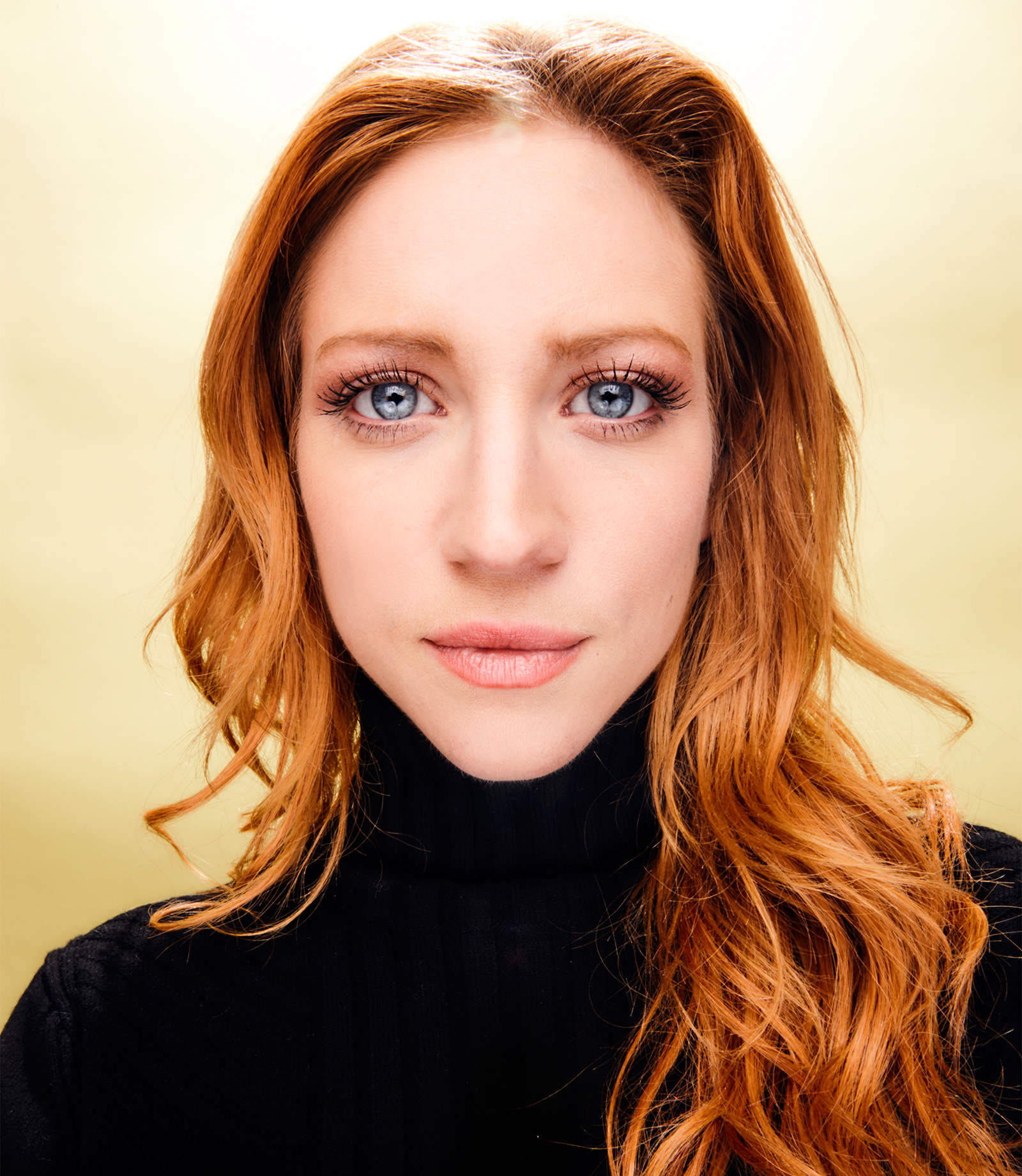 People 1600x1841 Brittany Snow women actress long hair redhead face blue eyes simple background gradient black sweater