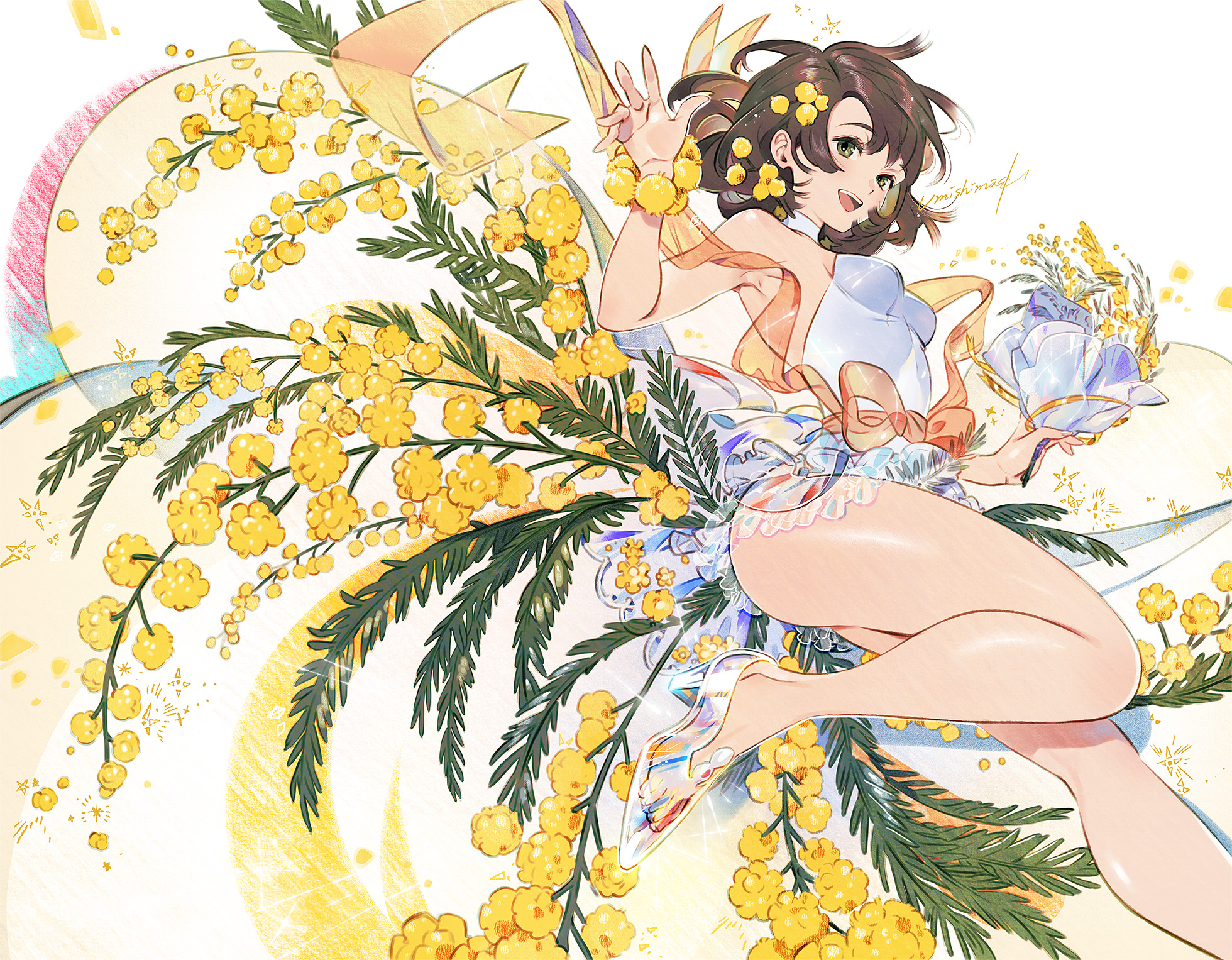 Anime 1960x1527 anime anime girls digital art artwork 2D Umisima Osakana brunette dress flowers