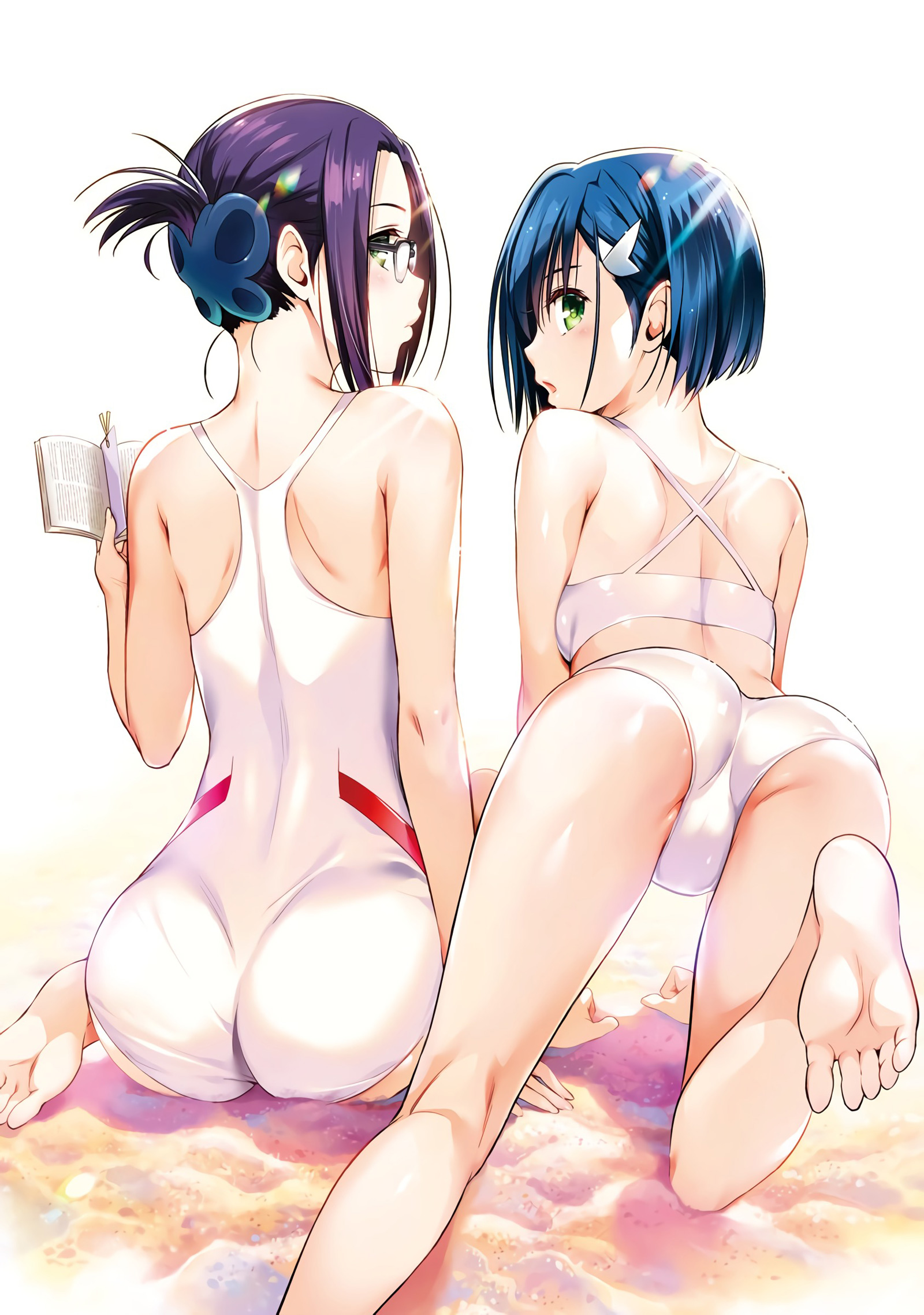 Anime 1600x2275 anime anime girls Darling in the FranXX Ichigo (Darling in the FranXX) Code:196 (Ikuno) swimwear ass bent over feet Yabuki Kentarou