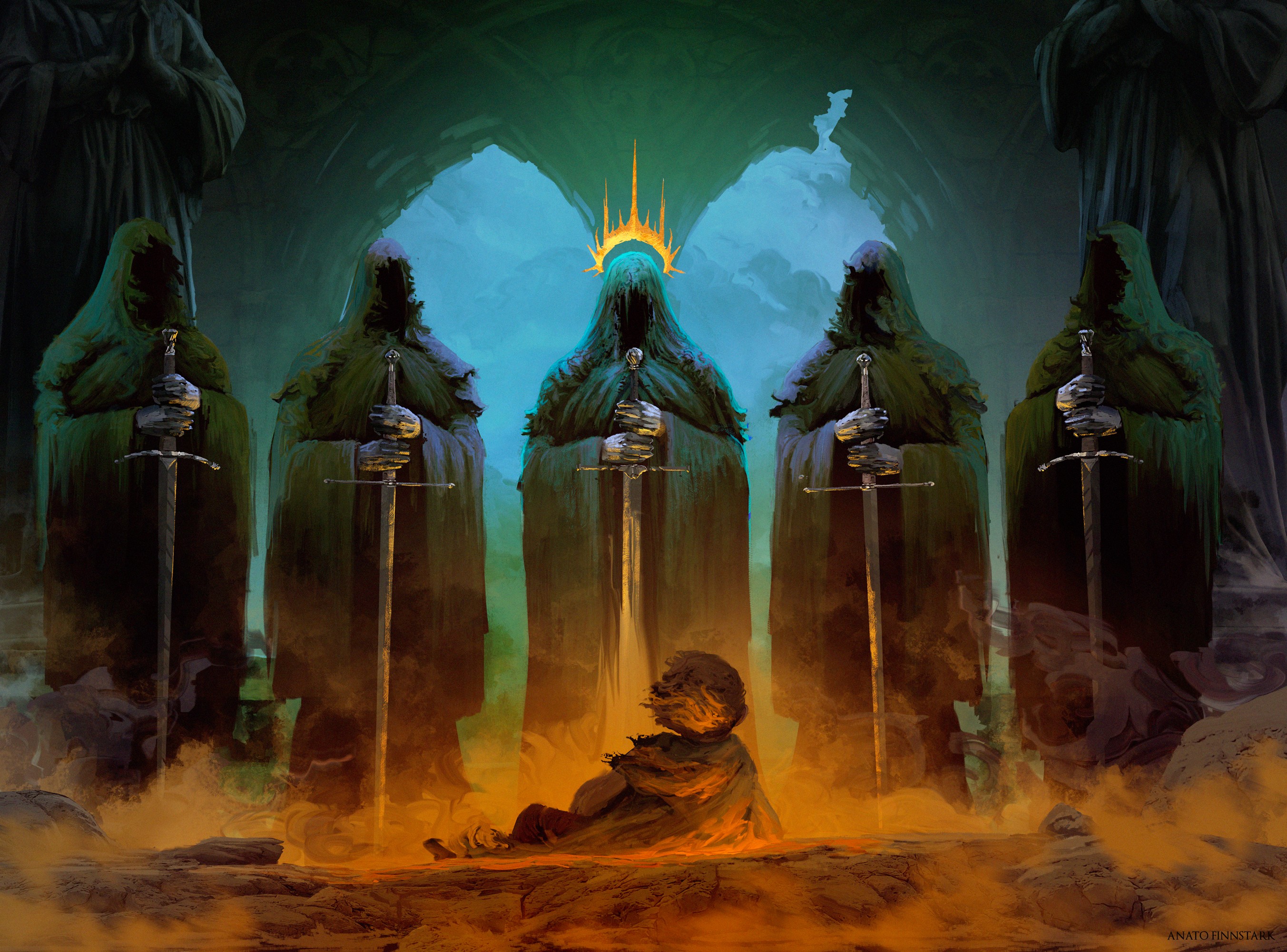 General 2705x2000 Anato Finnstark The Lord of the Rings fantasy art Nazgûl men sculpture sword mist hoods