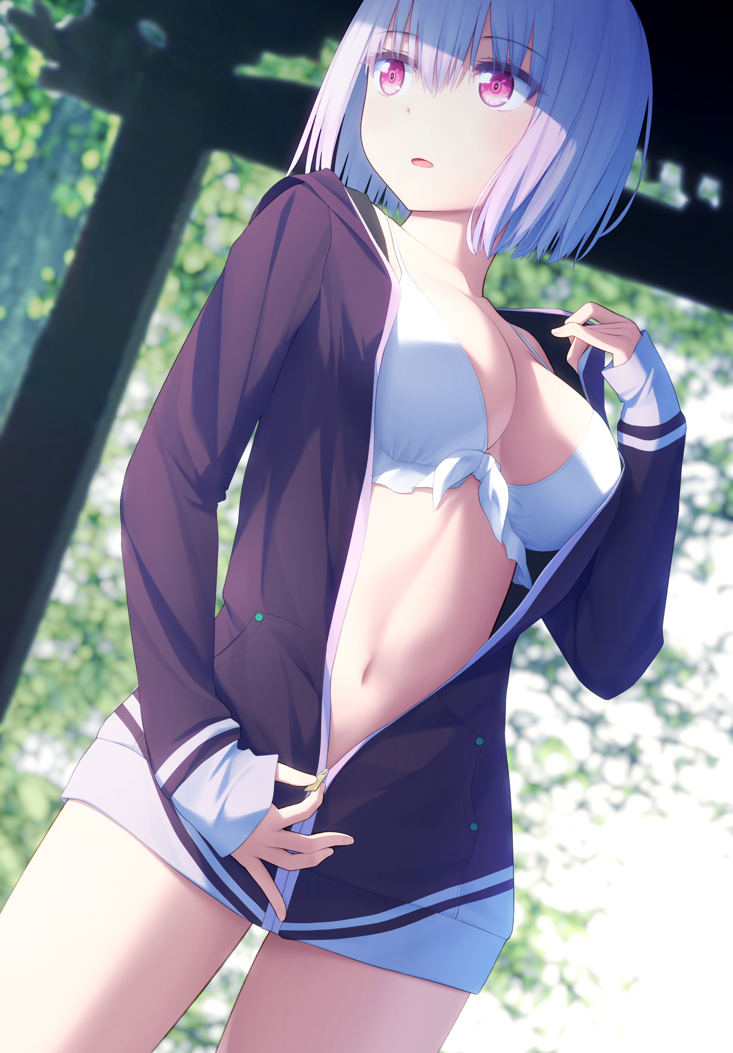 Anime 2400x3450 anime anime girls SSSS.GRIDMAN Shinjou Akane open jacket big boobs bikini undressing cleavage