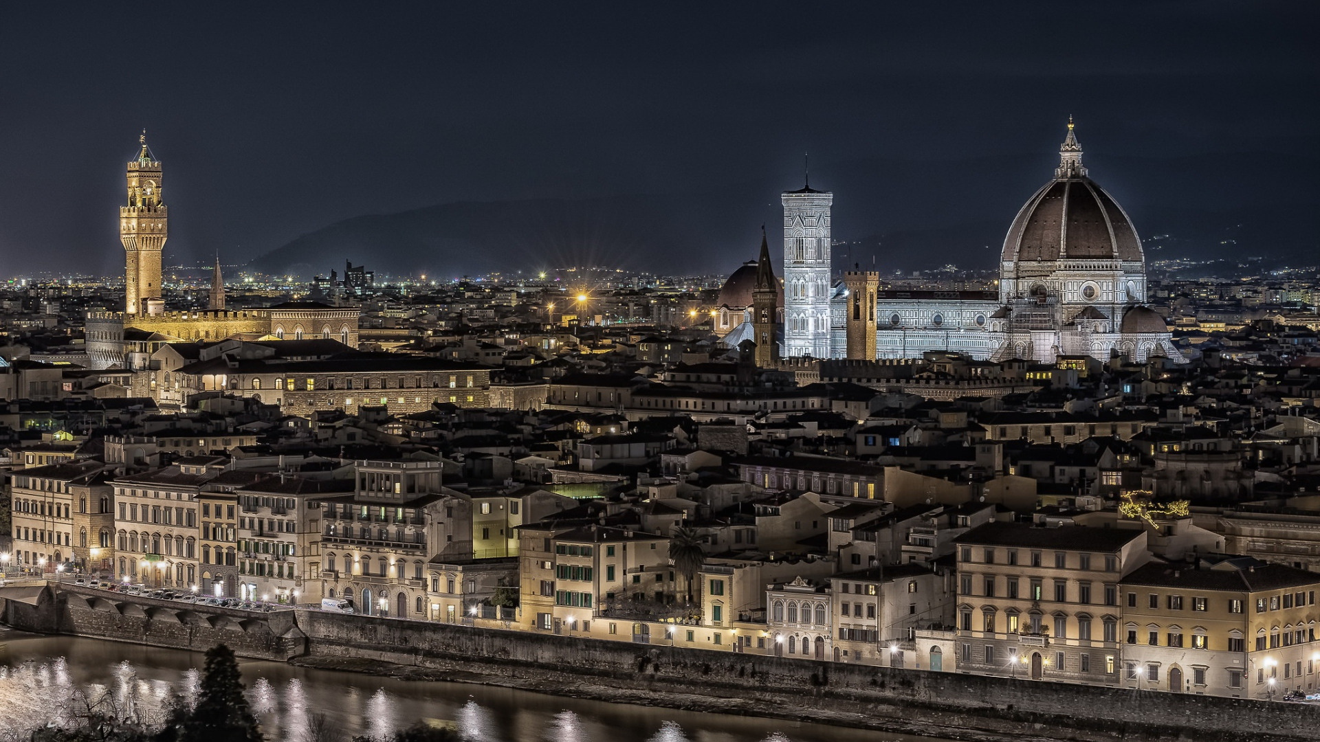 General 1920x1080 architecture building night Florence Italy cityscape old building house river tower cathedral lights hills landmark Europe