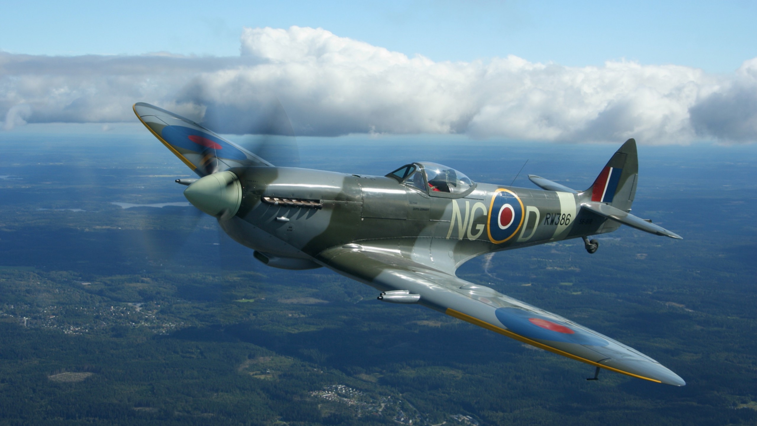 General 2560x1440 airplane World War II aircraft military aircraft Supermarine Spitfire Royal Air Force Warbird military British aircraft sky flying clouds landscape