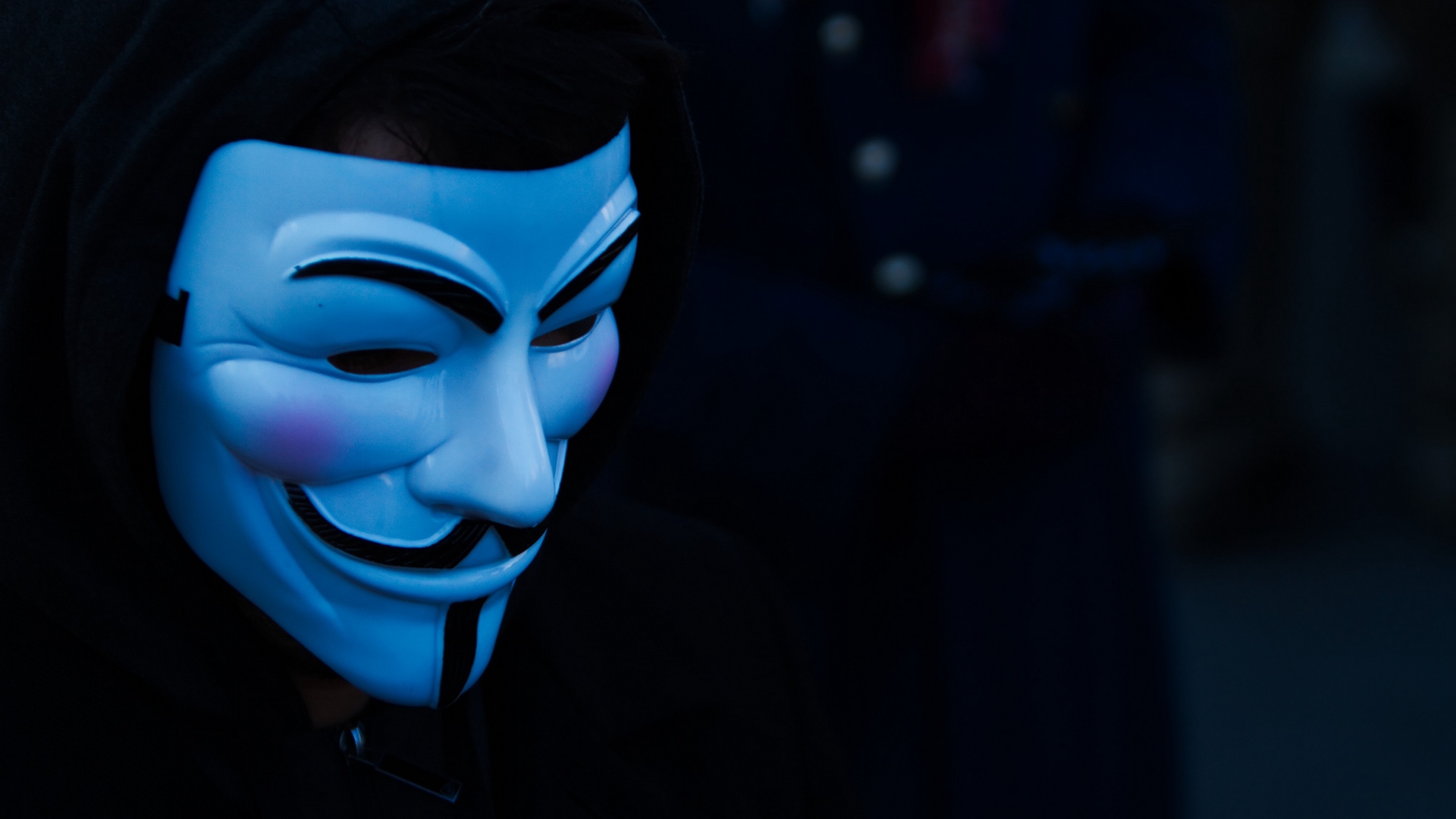 General 1920x1080 mask hoods Anonymous (hacker group) blue Guy Fawkes mask dark