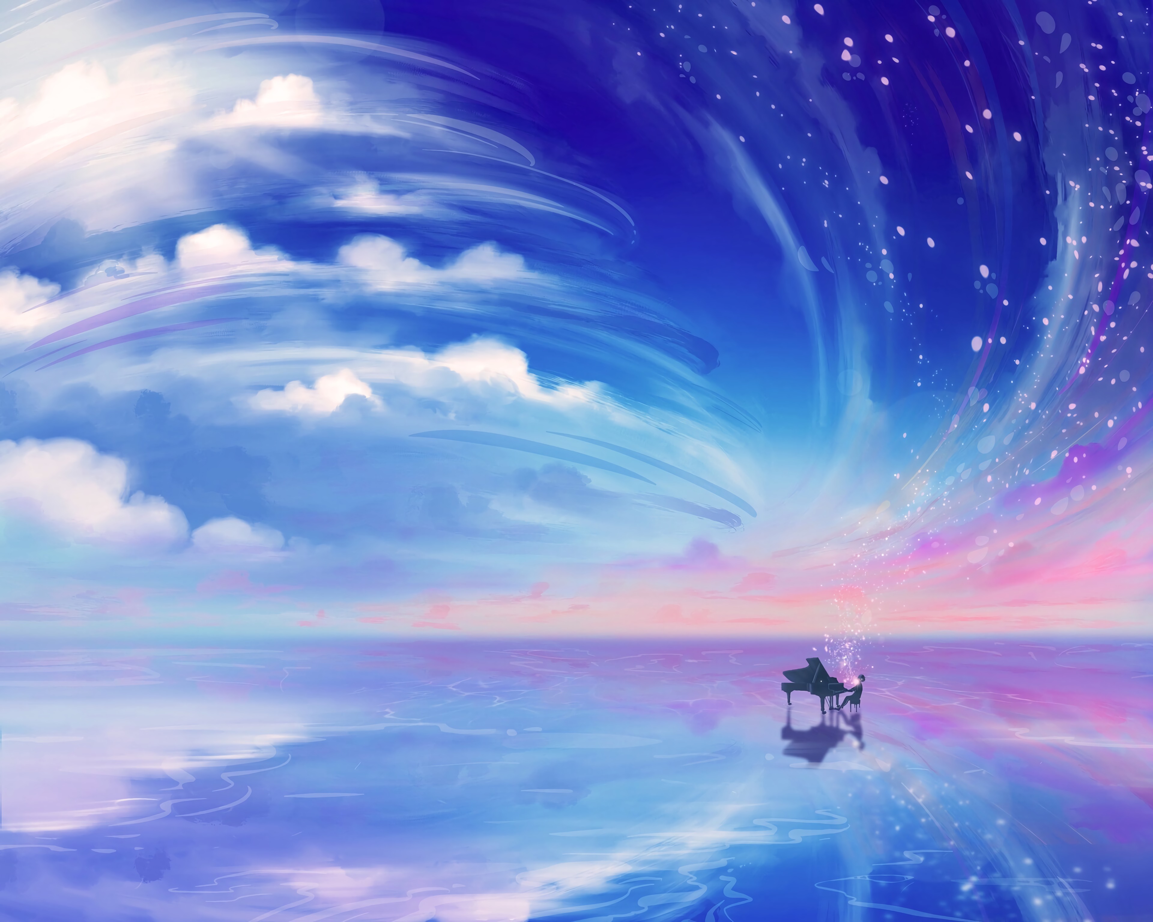 General 3840x3070 anime anime boys Shigatsu wa Kimi no Uso digital art fantasy art photoshopped piano clouds sky