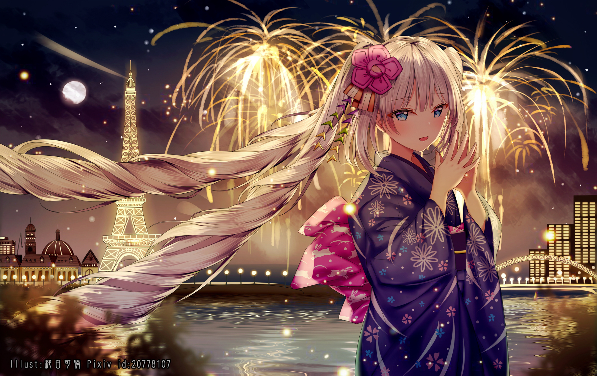 Anime 1902x1200 Junpaku Karen anime girls anime blonde fireworks long hair blue eyes twintails Japanese clothes Fate series Fate/Apocrypha  Marie Antoinette (Fate/Grand Order)
