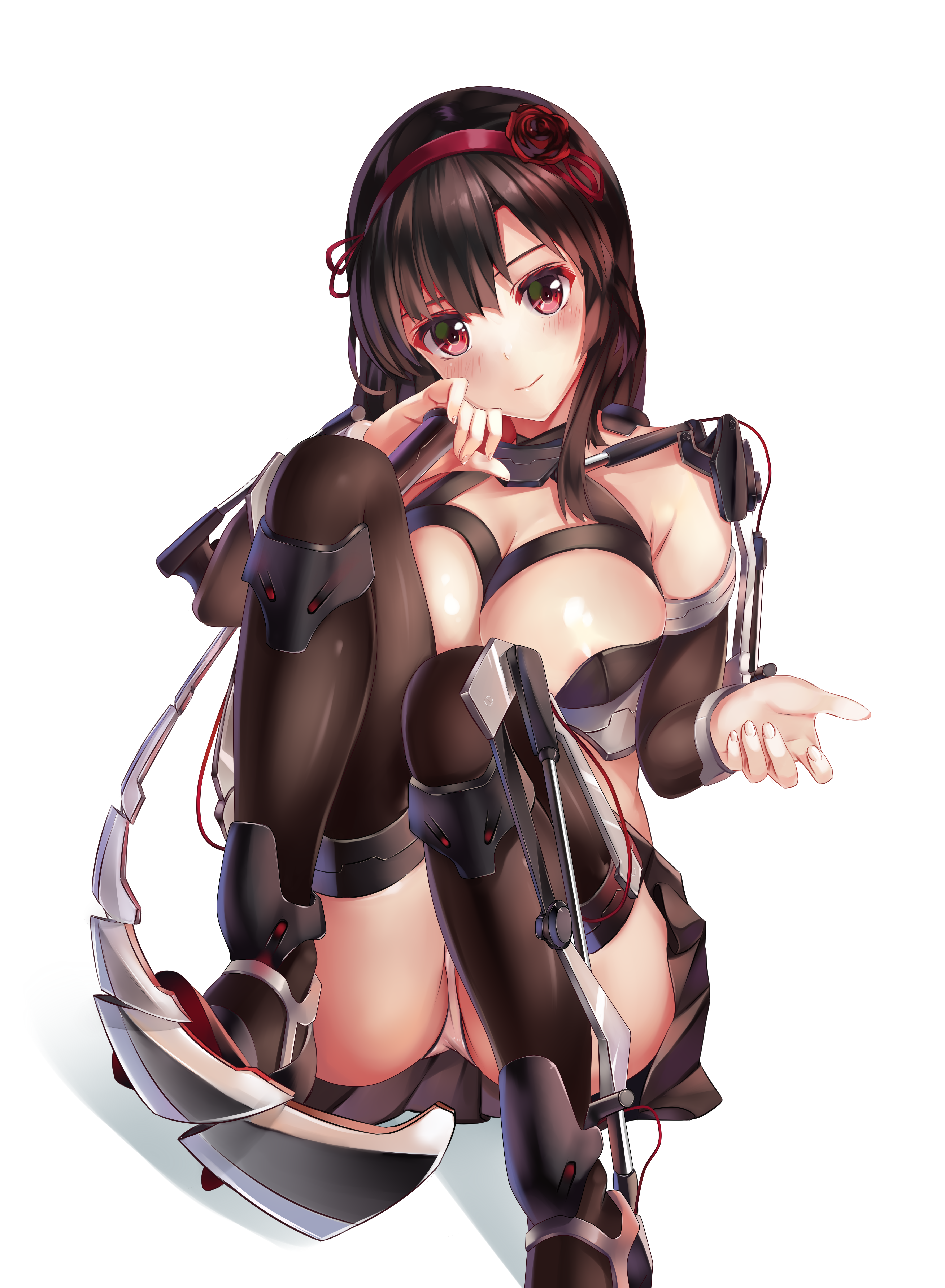 Anime 4508x6144 armor ribbon brunette headdress red eyes cleavage panties thigh-highs no bra zombie-andy