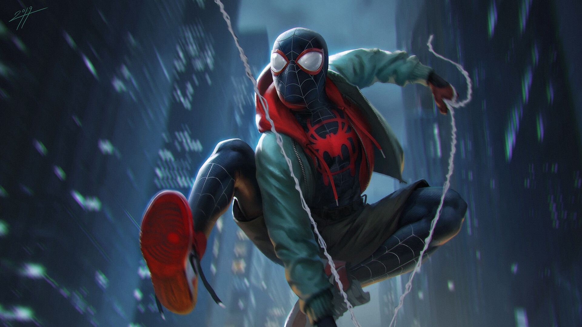 General 1920x1081 Miles Morales Spider-Man artwork superhero Marvel Comics low-angle digital art 2019 (year)