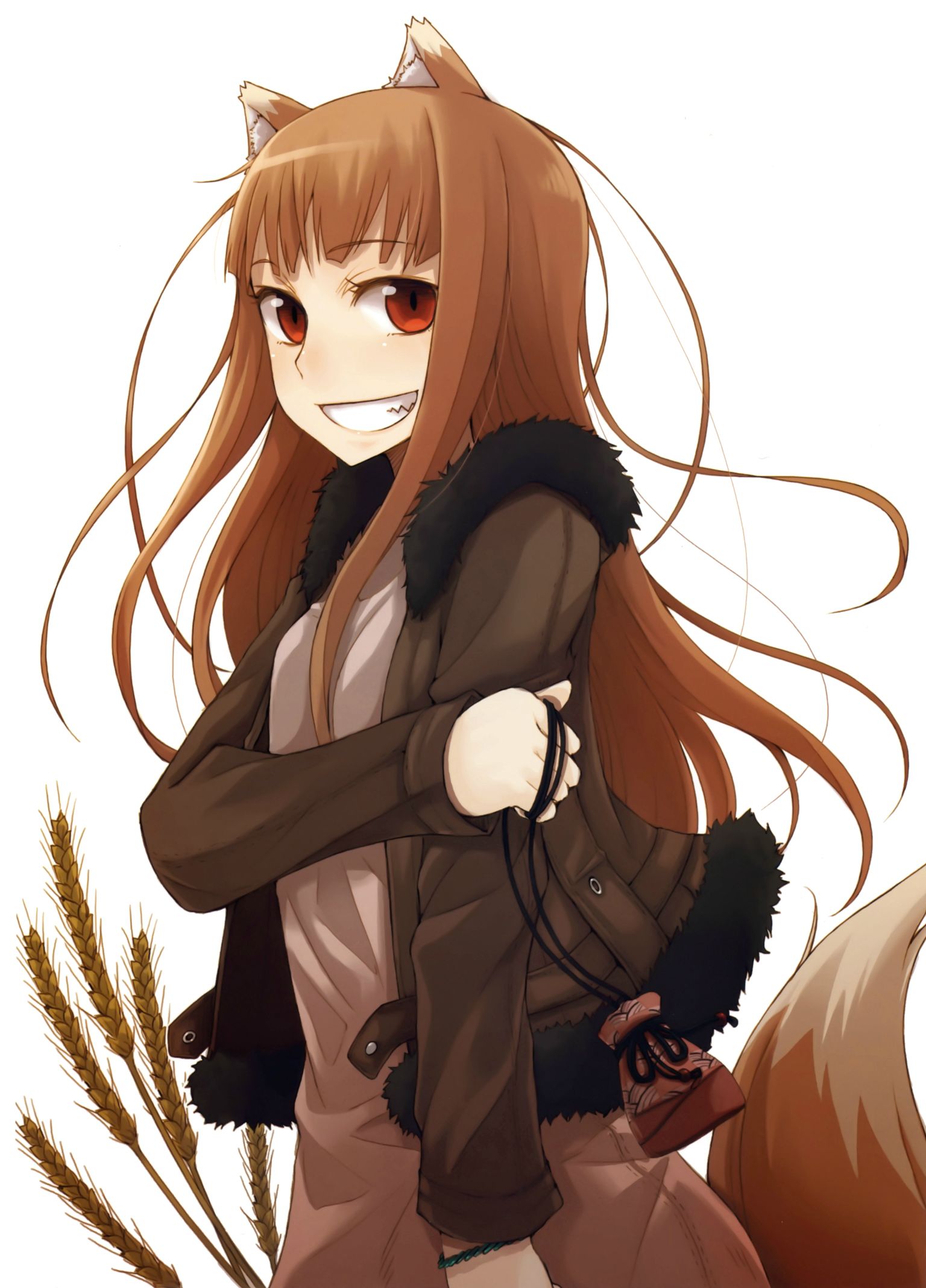 Anime 1536x2136 Holo (Spice and Wolf) Spice and Wolf simple background looking at viewer red eyes wolf girls wolf ears