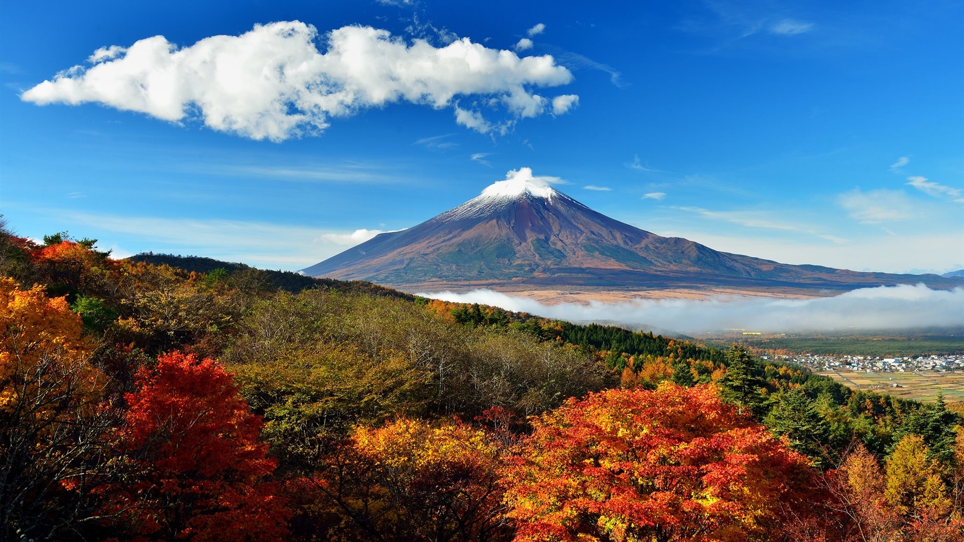 General 1920x1080 Japan Mount Fuji sky blue clouds nature landscape mountains trees Asia fall volcano