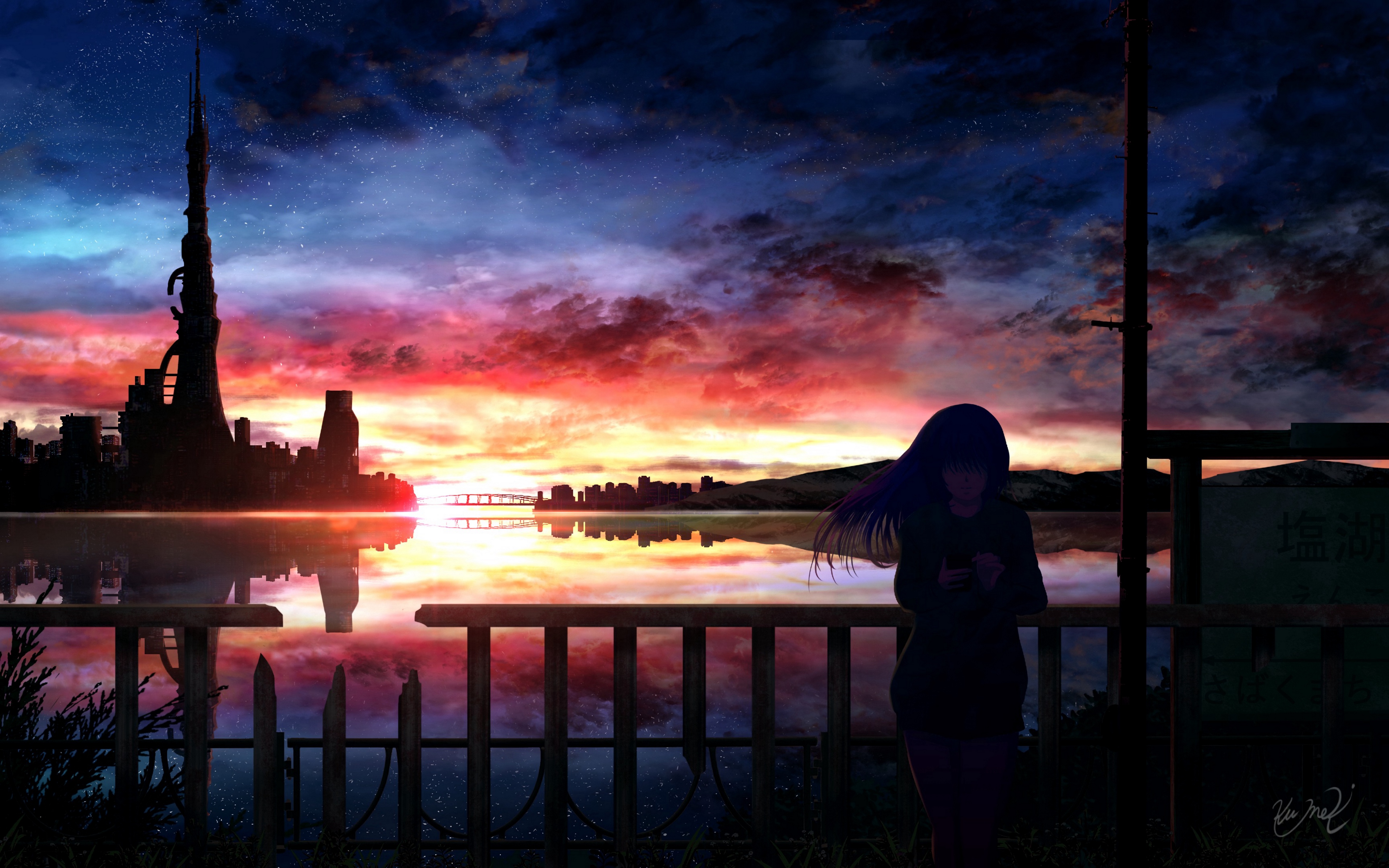 Anime 3840x2400 night anime girls anime dark sky sunlight