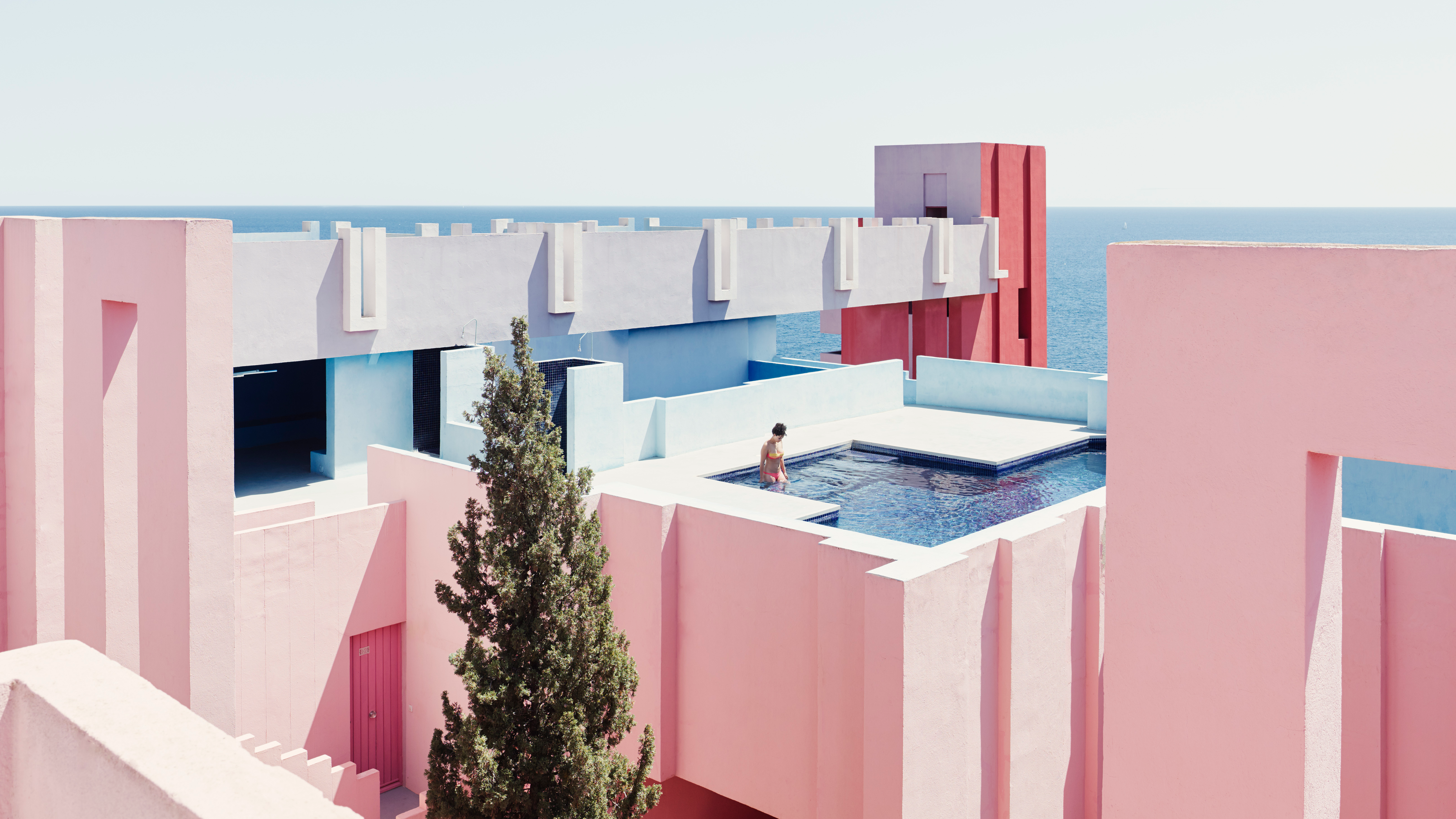 People 5201x2926 architecture swimming pool pink Spain muralla roja women