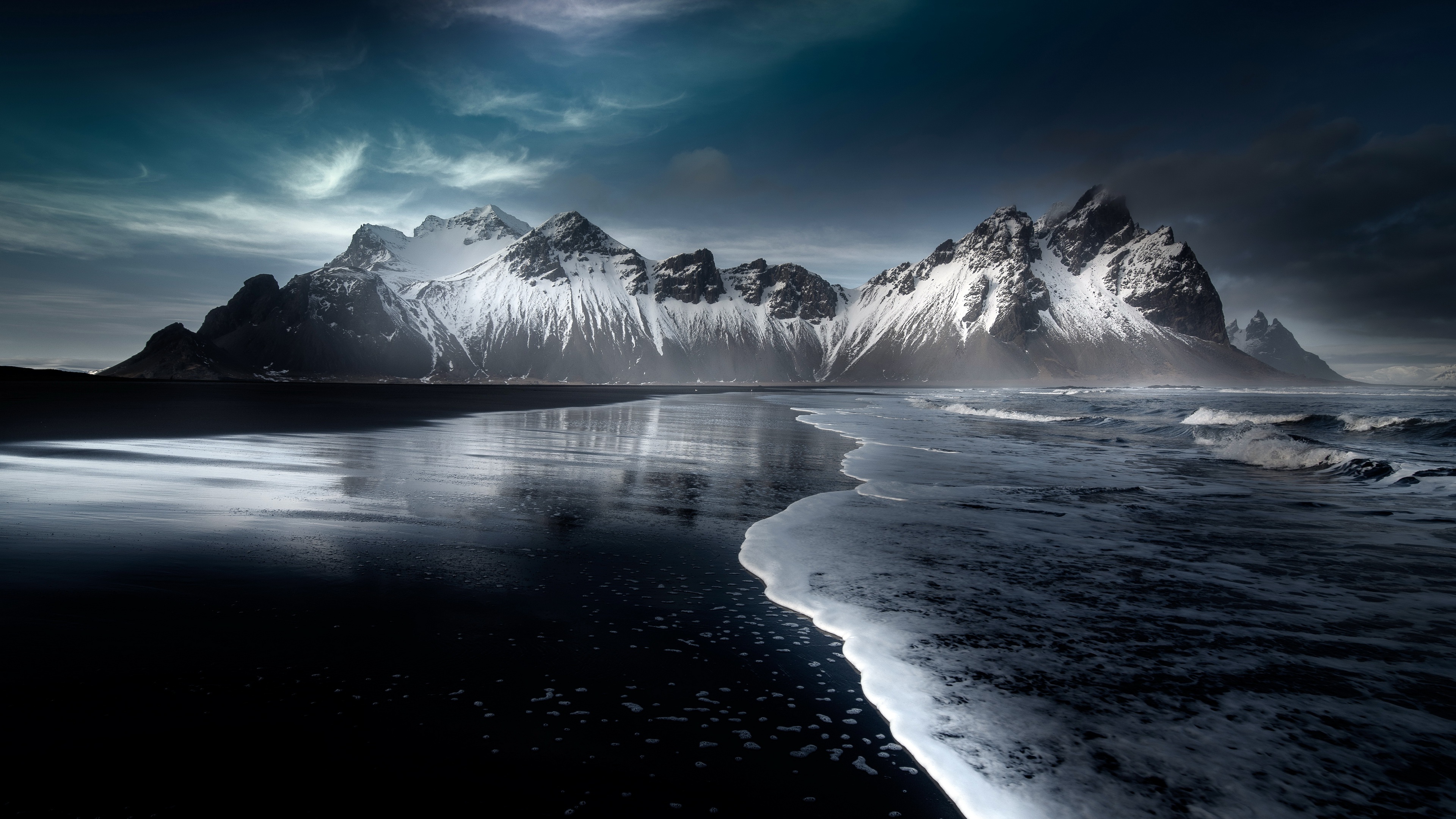 General 3840x2160 nature cold outdoors snowy peak mountains coast beach Iceland Vestrahorn